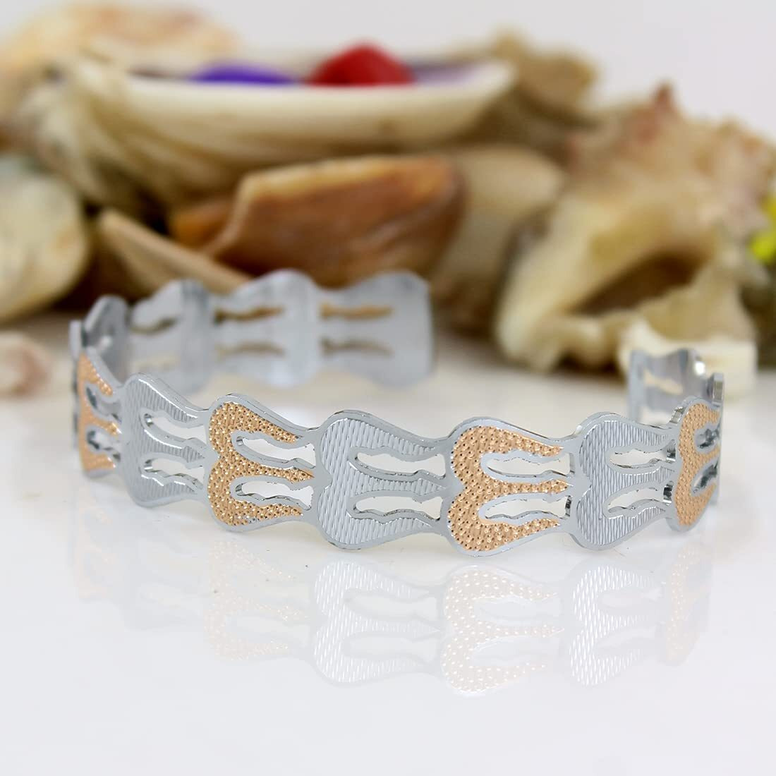 Nakabh Antique Vintage Ethnic Kada Bracelet for men women boys girls (Design-02-Silver-Copper)