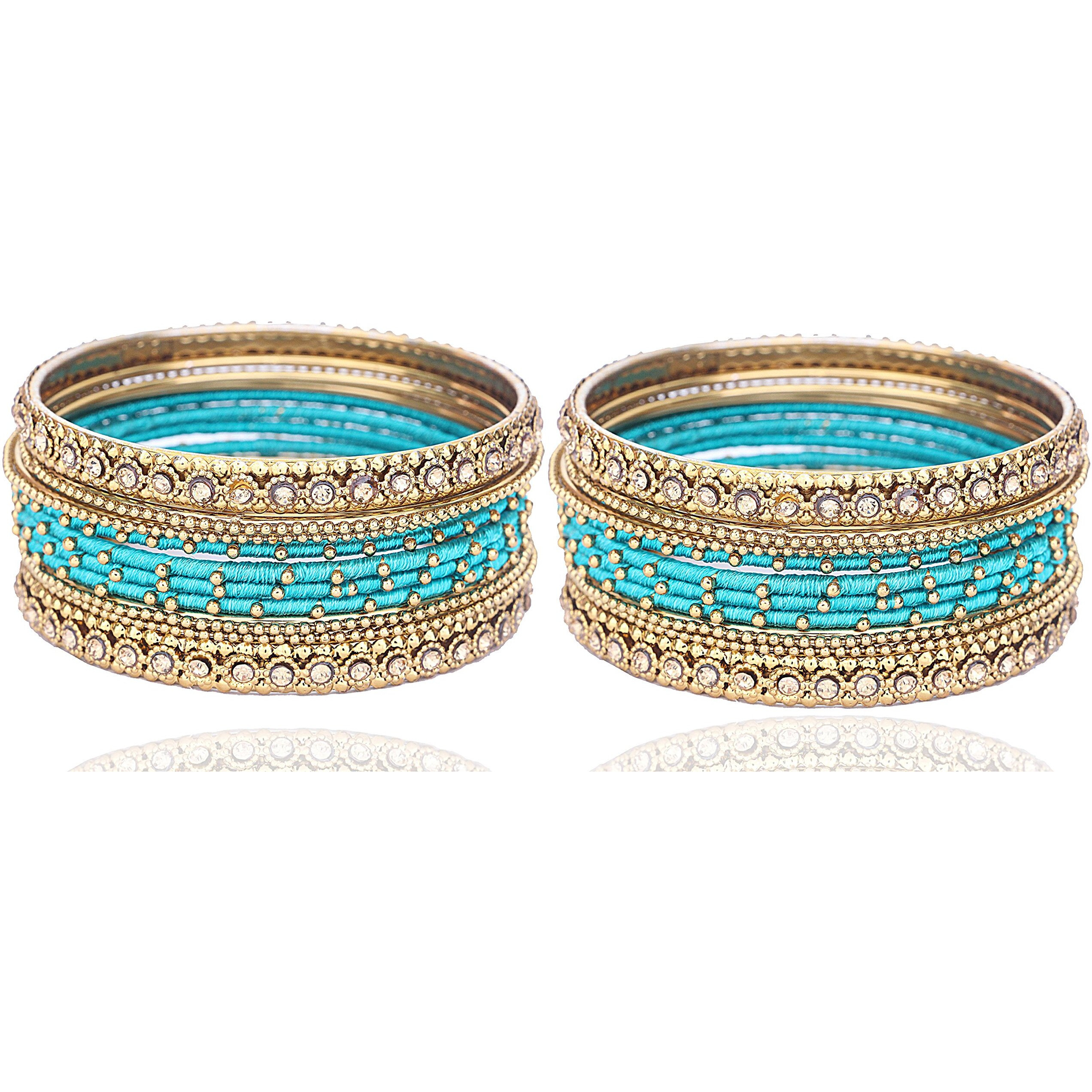 NMII Metal Base Metal Zircon Stone Bangle Set For Women & Girls (Turquoise) (Pack of 20)