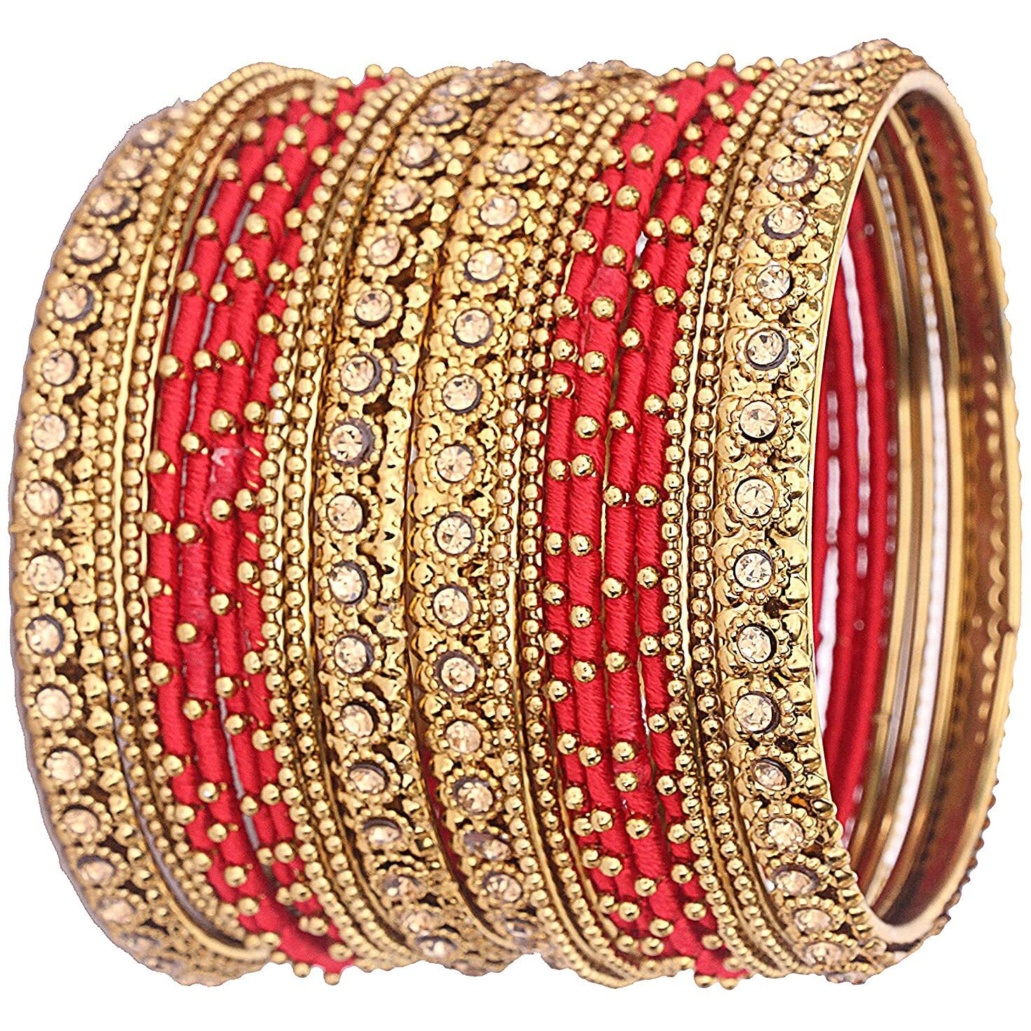 Nmii Fashionable & Glossy Handmade Silk Fabric Bangle Set Studded With Golden Zircon For Women & Girls