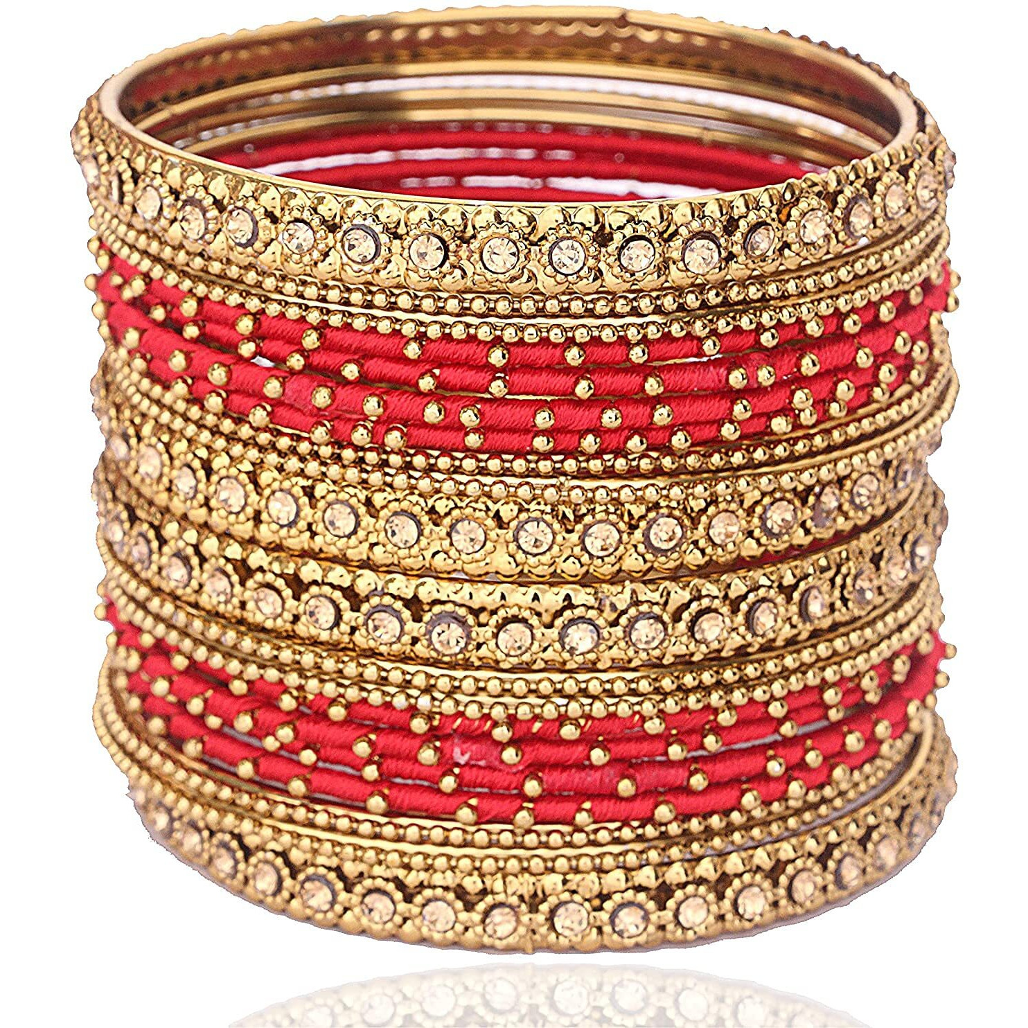 Nmii Fashionable & Glossy Handmade Silk Fabric Bangle Set Studded With Golden Zircon For Women & Girls