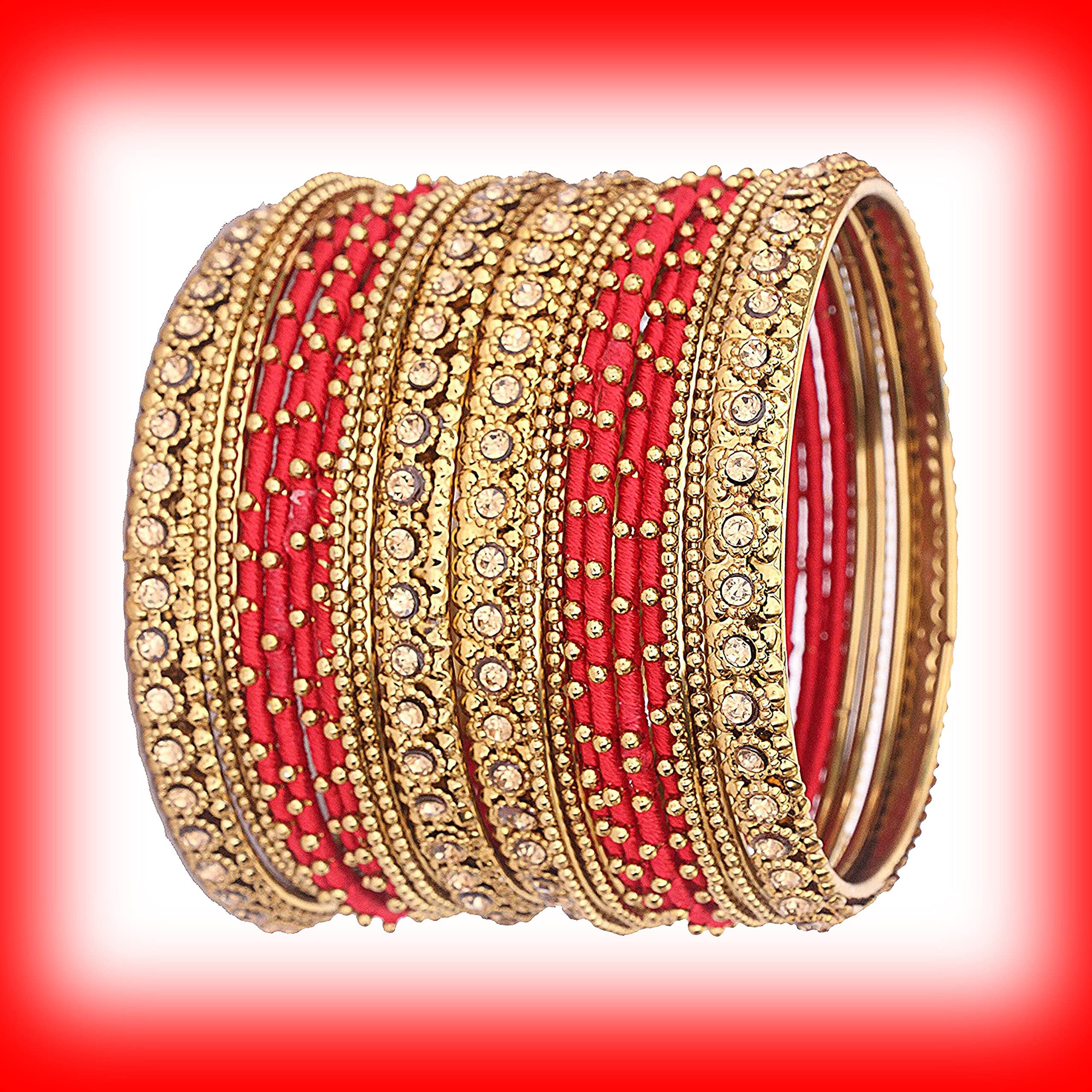 Nmii Fashionable & Glossy Handmade Silk Fabric Bangle Set Studded With Golden Zircon For Women & Girls