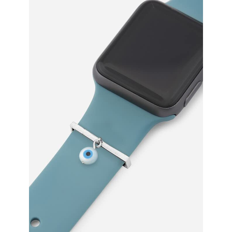 MINUTIAE Evil Eye Round Pendant Decorative Ring Loops Jewellery Accessories Compatible with Smart Watch Silicone Band Strap - Silver | Skin Friendly Brass Alloy | Ideal Gift for Her/Women/Girls