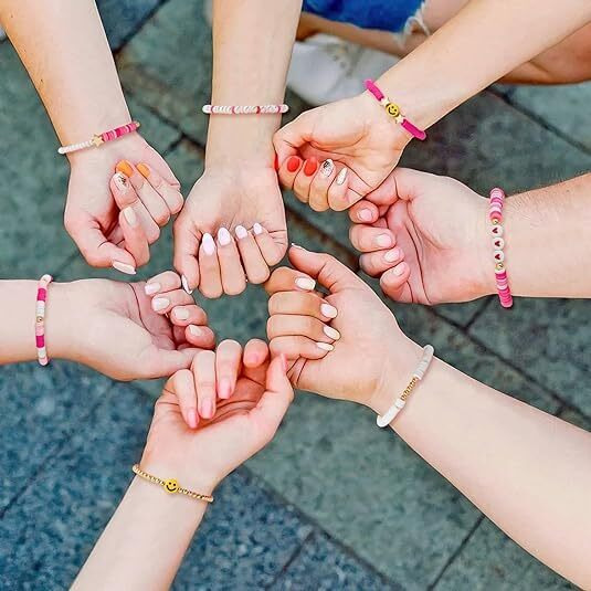 ginoya brothers Preppy Bracelets Set Colorful Star Evil Eye Pearl Stackable Charm Kid core Summer Beach Bohemian Layering Bracelets Jewelry for Women Girls Teens. (PINK)