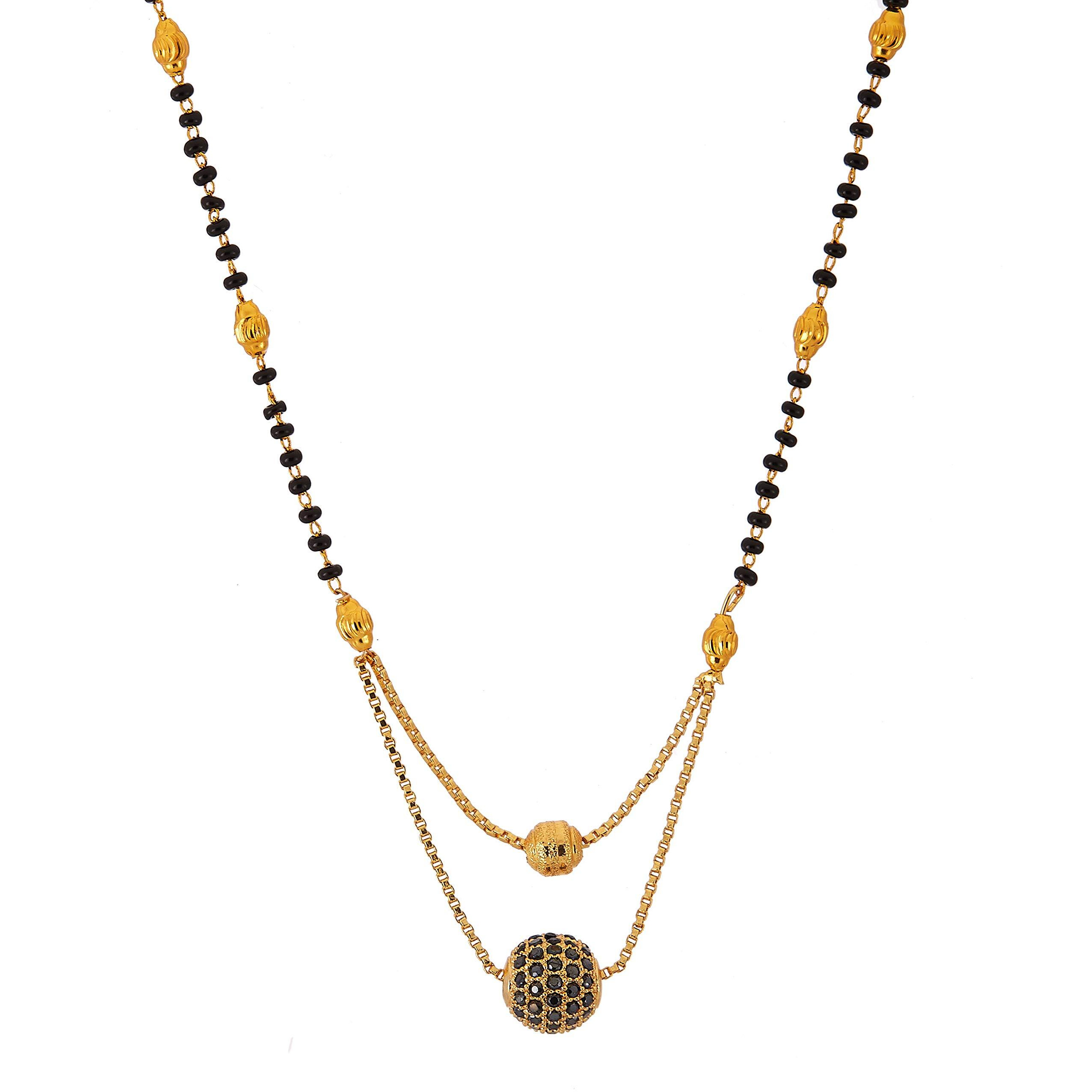 ZENEME Jewellery One Gram Gold Plated Combo of 4 Mangalsutra Necklace Pendant Tanmaniya Nallapusalu Black Bead Chain For Women and Girls (Design 11)