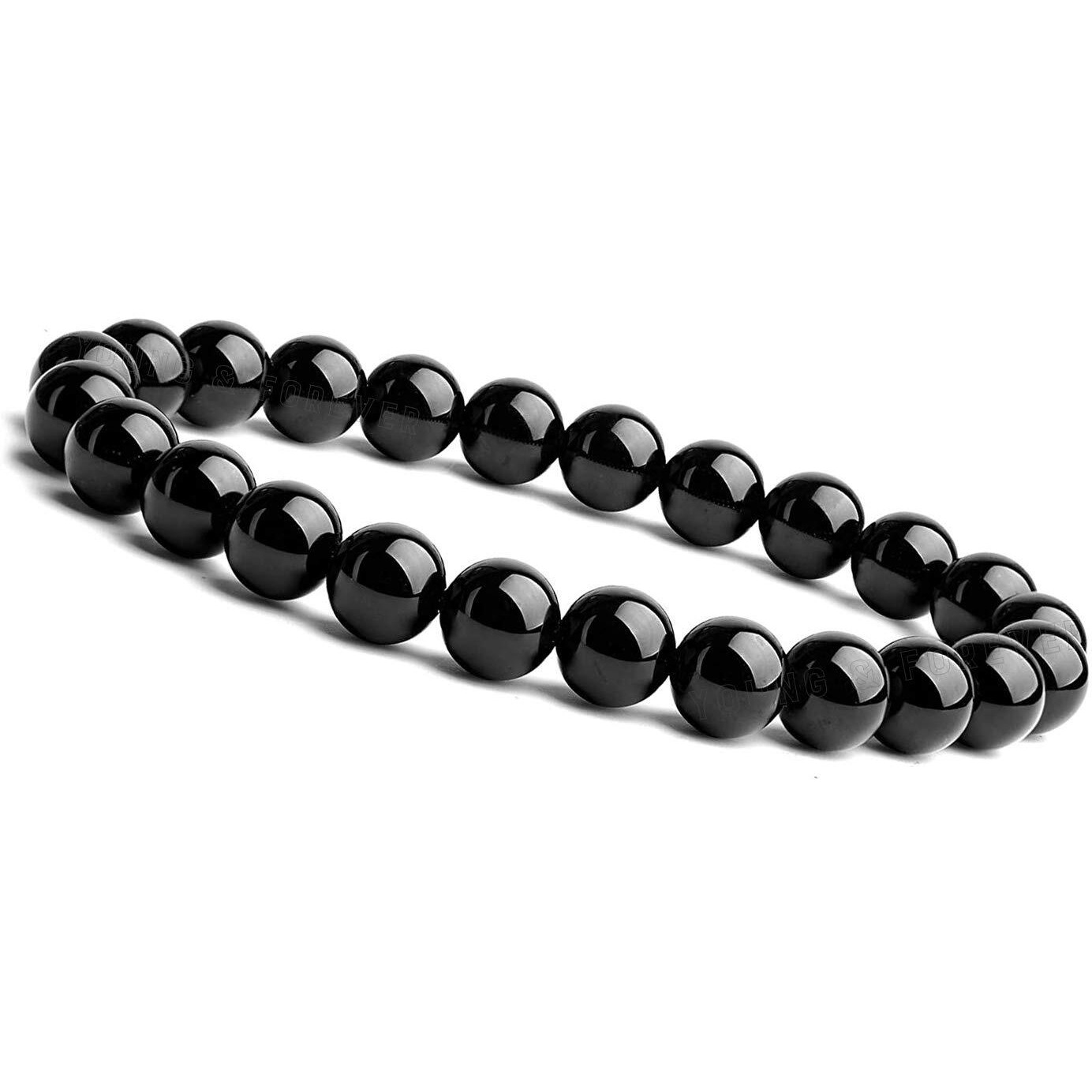 Young & Forever Gift Certified Reiki Crystal Semi Precious Gemstone Onyx Bracelet Negative Energy Protection Healing Stone Stretch Bracelet for Men and Women