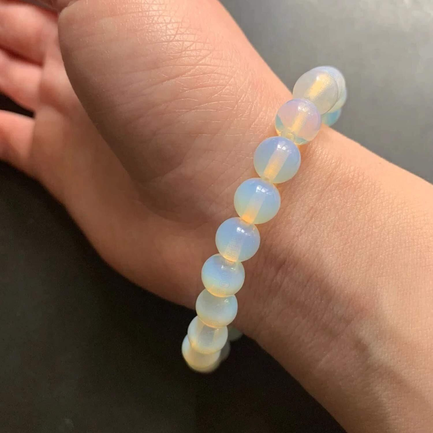 Young & Forever Gift Certified Reiki Crystal Semi Precious Gemstone Opalite Bracelet for Psychic Abilities ity and Transition Healing Stone Stretch Bracelet for Men and Women