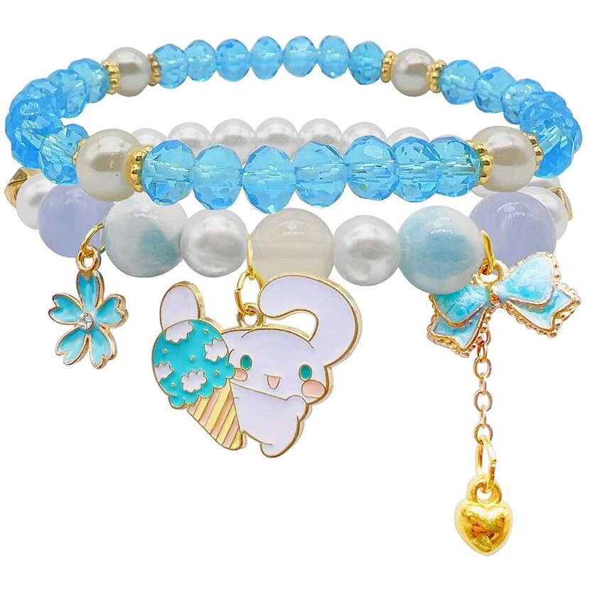 SANNIDHI Crystal Bracelet for Girls and Women Cinnamoroll Beads Bracelet for Kids Girls Cute Cartoon Double Layered Pearl Friendship Bracelets for Girls Jewelry Gift for Girls Birthday Gift