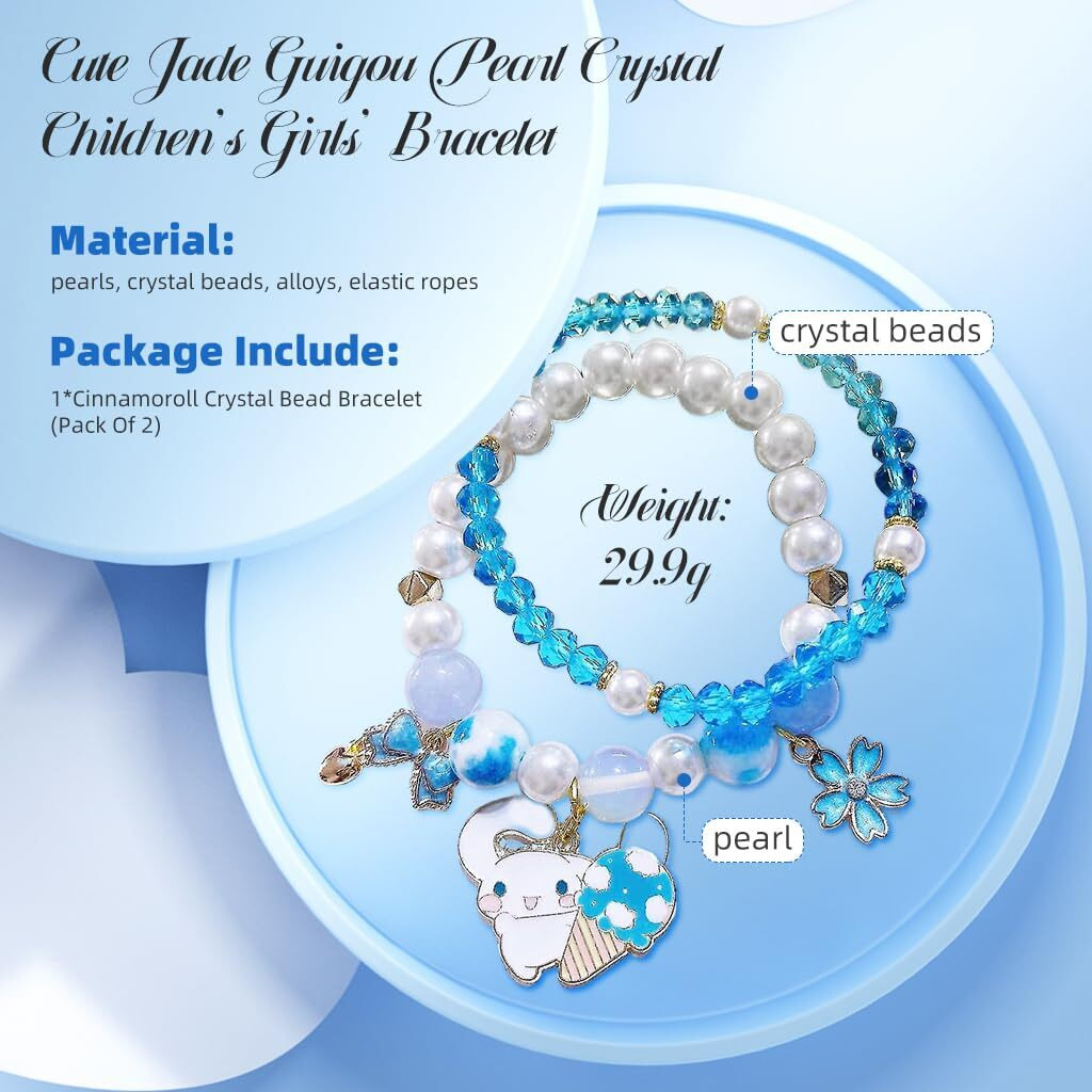 SANNIDHI Crystal Bracelet for Girls and Women Cinnamoroll Beads Bracelet for Kids Girls Cute Cartoon Double Layered Pearl Friendship Bracelets for Girls Jewelry Gift for Girls Birthday Gift