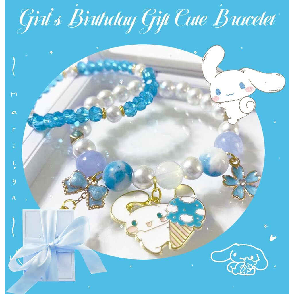 SANNIDHI Crystal Bracelet for Girls and Women Cinnamoroll Beads Bracelet for Kids Girls Cute Cartoon Double Layered Pearl Friendship Bracelets for Girls Jewelry Gift for Girls Birthday Gift