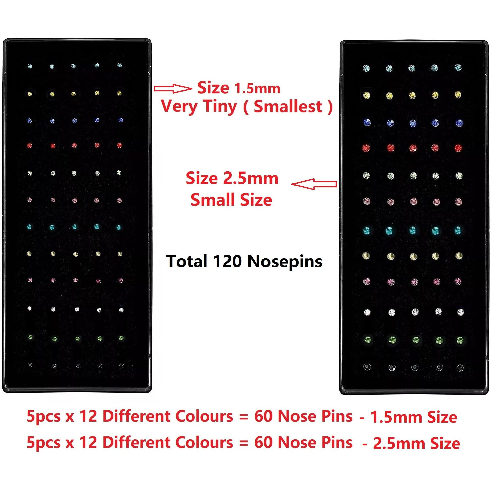 VAMA FASHIONS Multi color nose pin crystal hoop stud with piercing tiny ring round naak ki bali for women 1 mm 2 mm -120 PCS