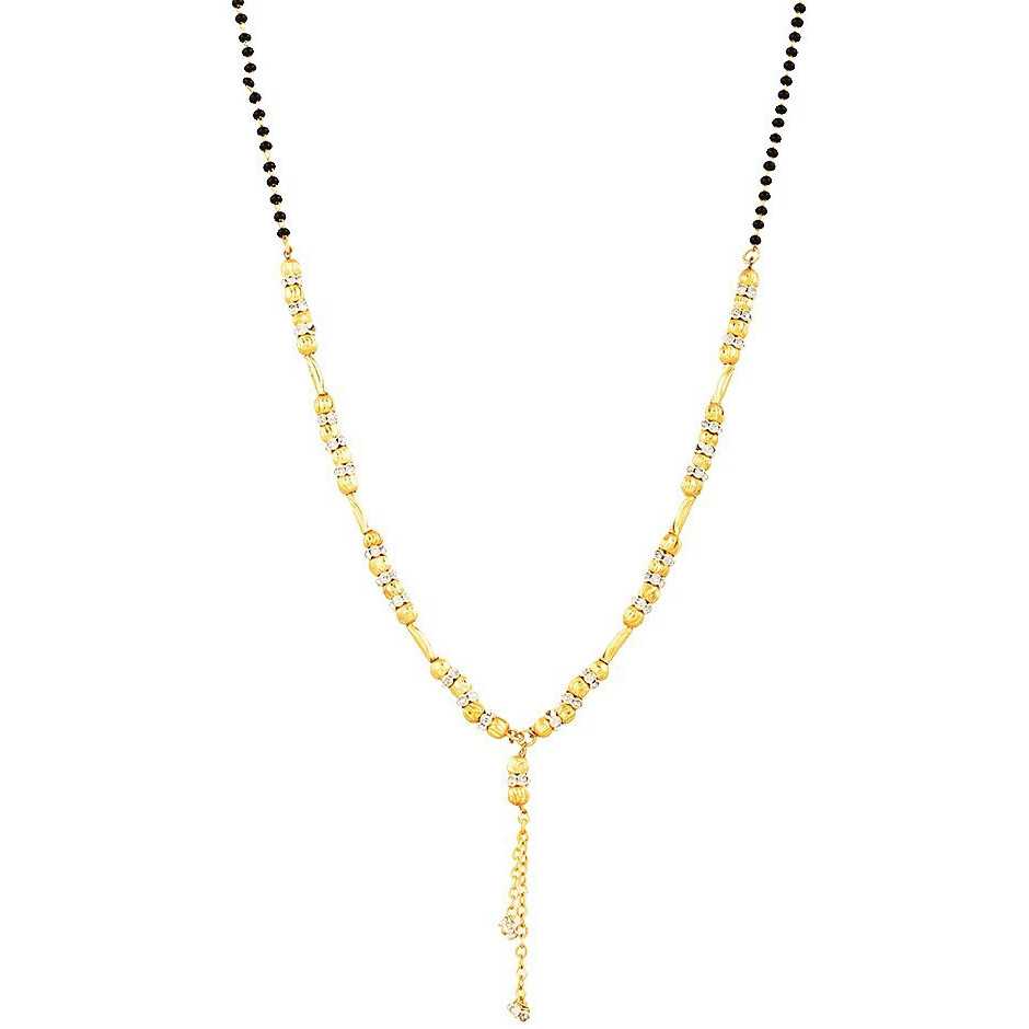ZENEME Gold-Plated Black & White Artificial Stones Studded & Beads Beaded Locket Mangalsutra For Women (Design 7)