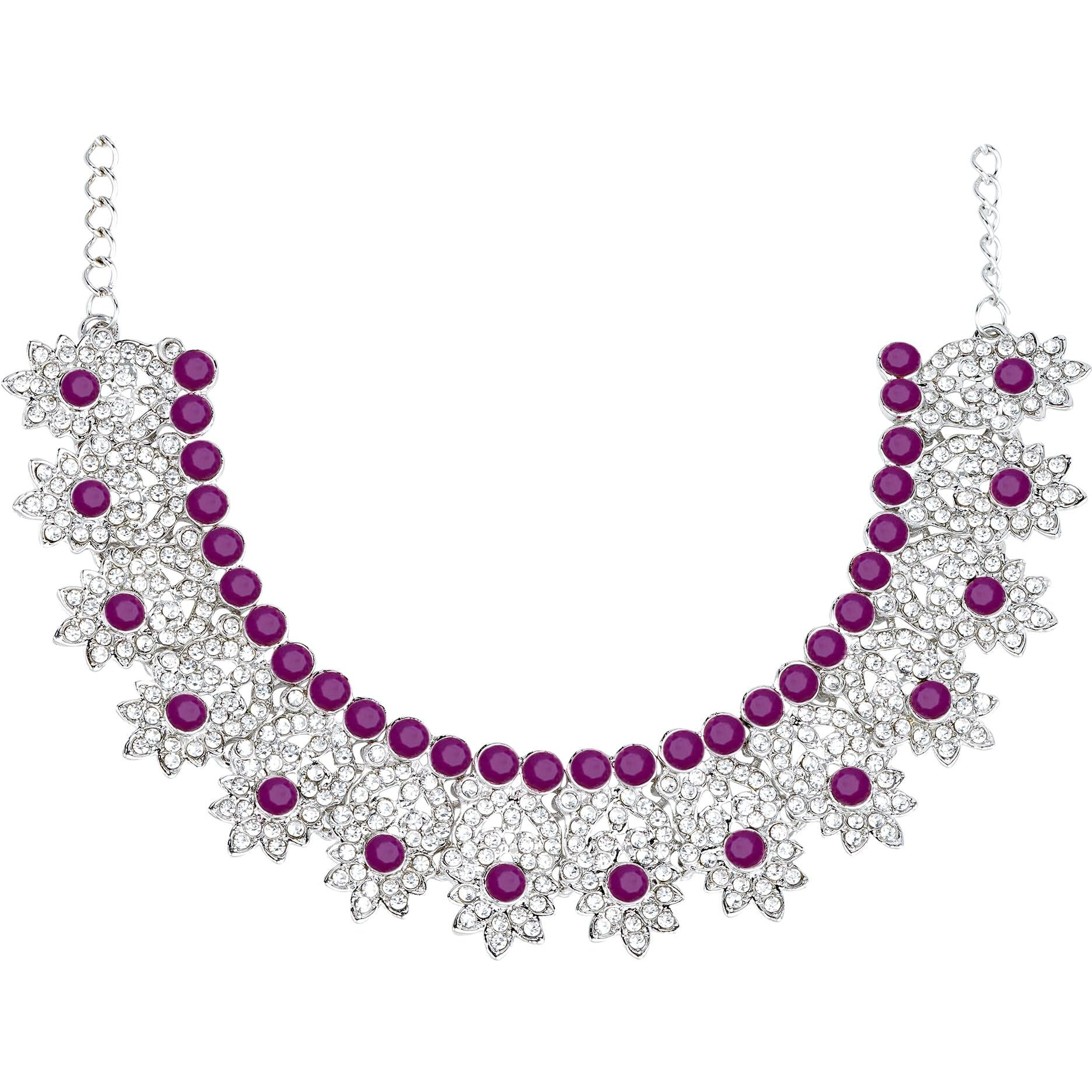 Atasi International Silver Plated White & Purple Crystals Diamond Jewellery Set For Women Suitable for Bridal, Wedding, Party & Festive Occasional Wear (RPU5380)
