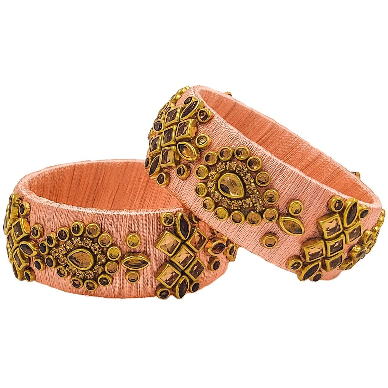 Yaalz Silk Thread Beautiful Broad Kada Bangles With Kundan Stones Chuda Bangle Sets For Women Kids Girls Babies In Multiple Colors