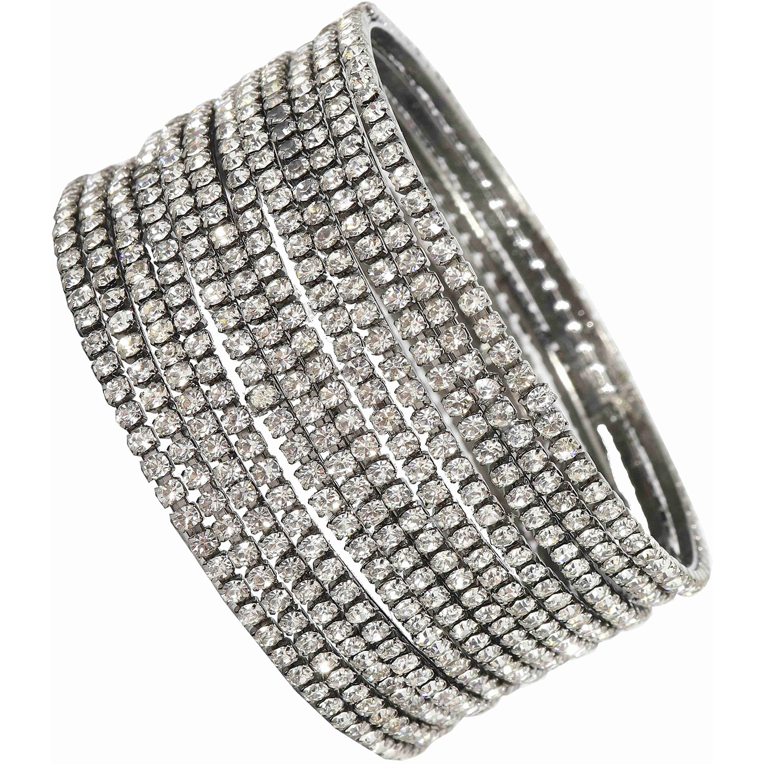 ZULKA Non-Precious Metal with Base Metal and Zircon Gemstone Studded Premium and Traditional Glossy Finished Sleek Bangle set for Women and Girls, (Grey_2.4 Inches), Pack Of 12 Bangles
