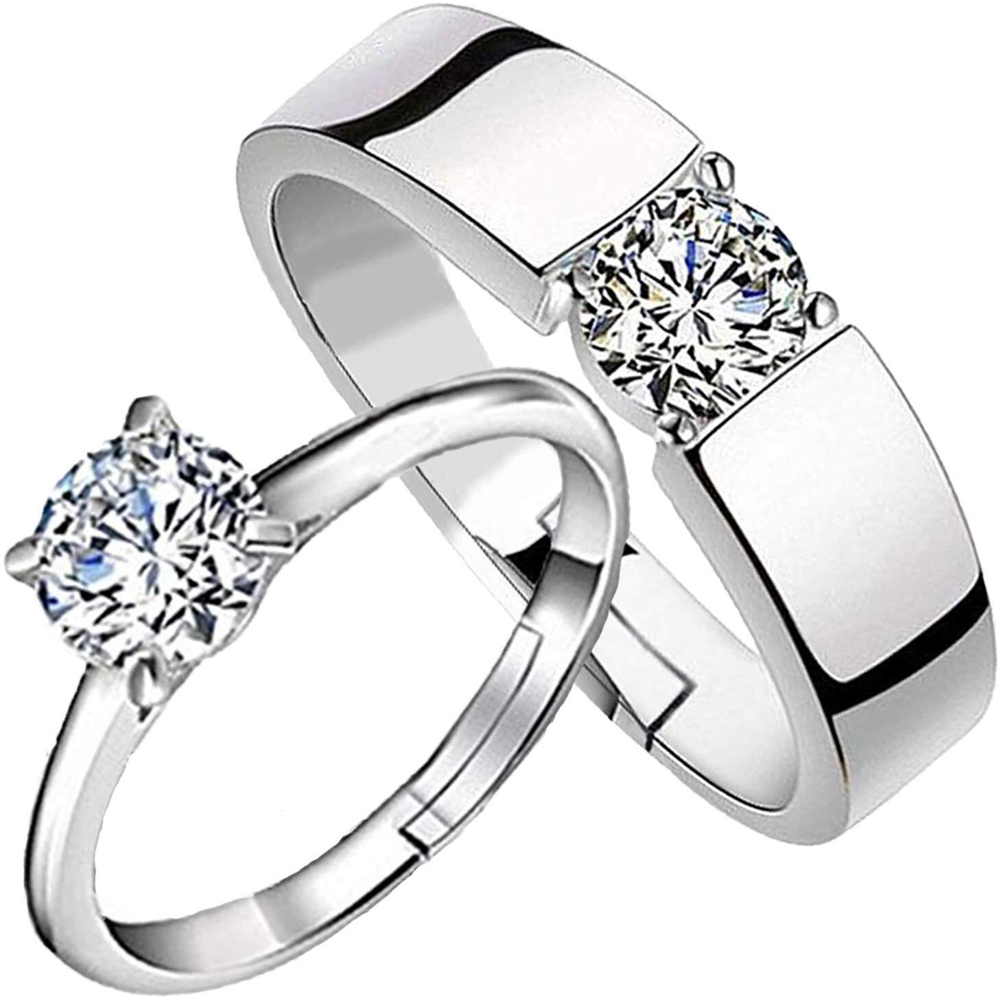 Mahi Valentine Gift Proposal Couple Ring Set with Crystals for Men & Women (FRCO1103050R)