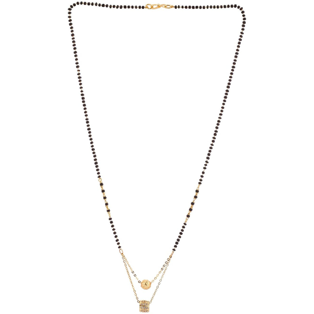 VAMA FASHIONS Black Beads Gold Plated Oxidized Gold Ethnic Traditional Laxmi Tanmaniya/Mangalsutra Pendant Necklace with Chain For Women