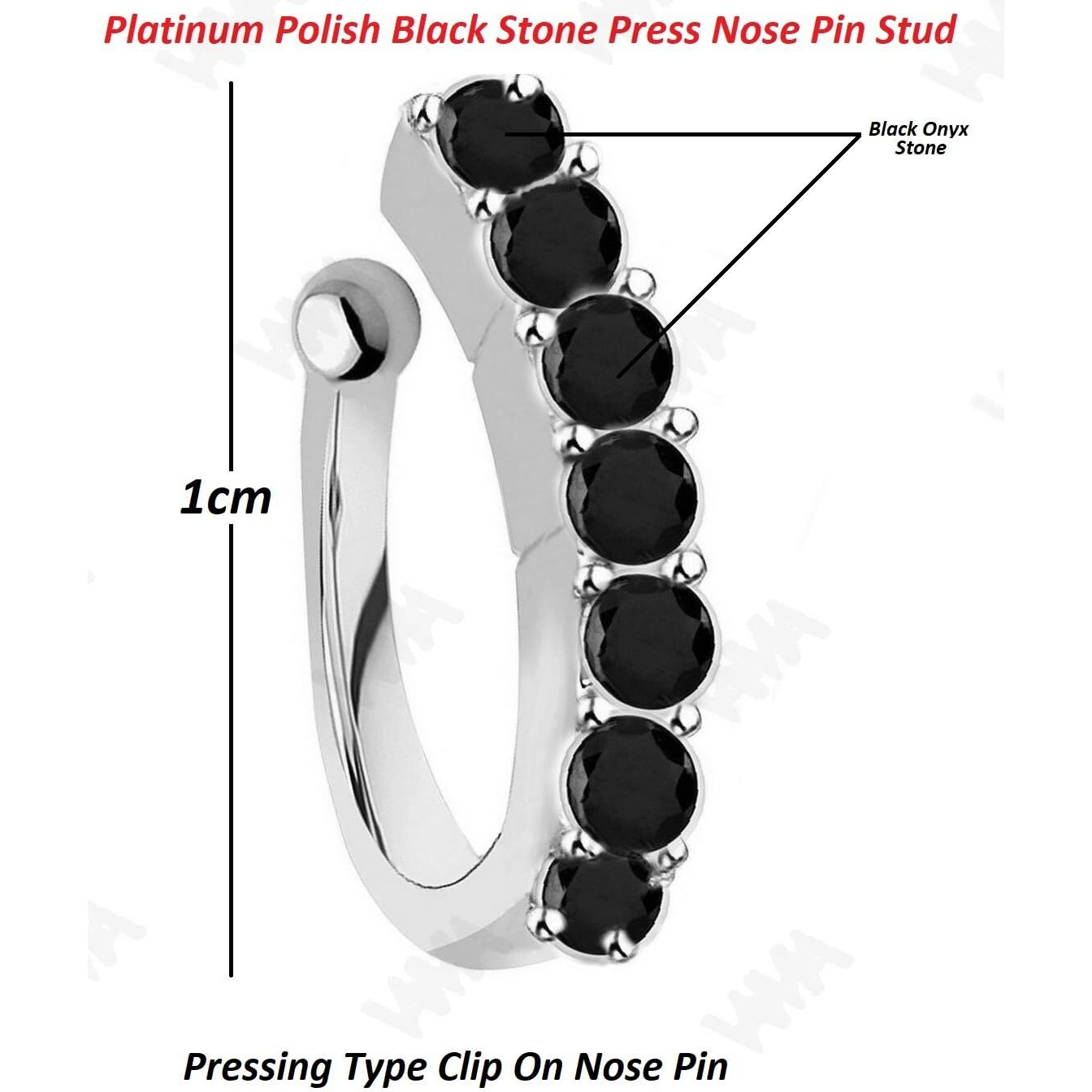VAMA FASHIONS Without Piercing Clip on Nose pin without Hole Pressing Type Press Nose ring Stud for Women (Black Stone Silver Nose Pin)