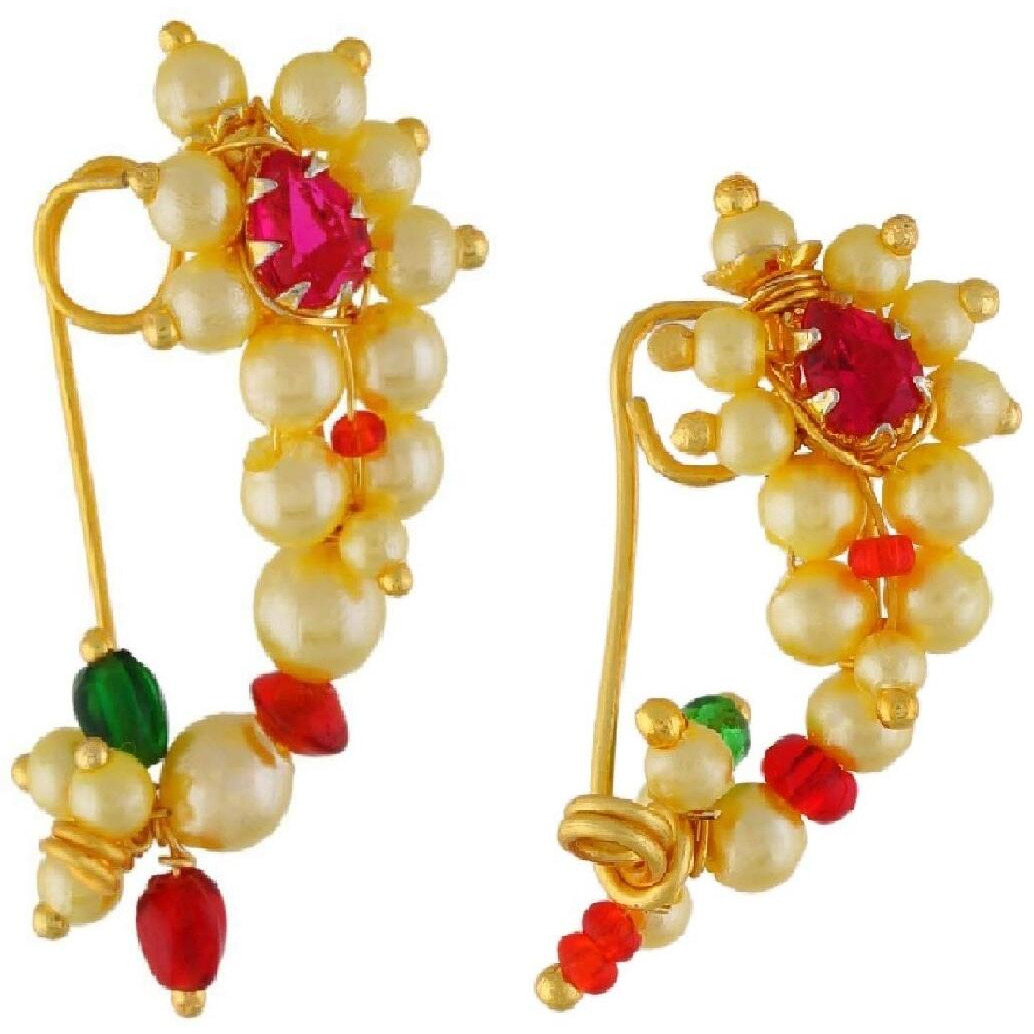 VAMA FASHIONS Maharashtrian Marathi Nathiya without pressing nose pin rings clip on nath for women & girls.