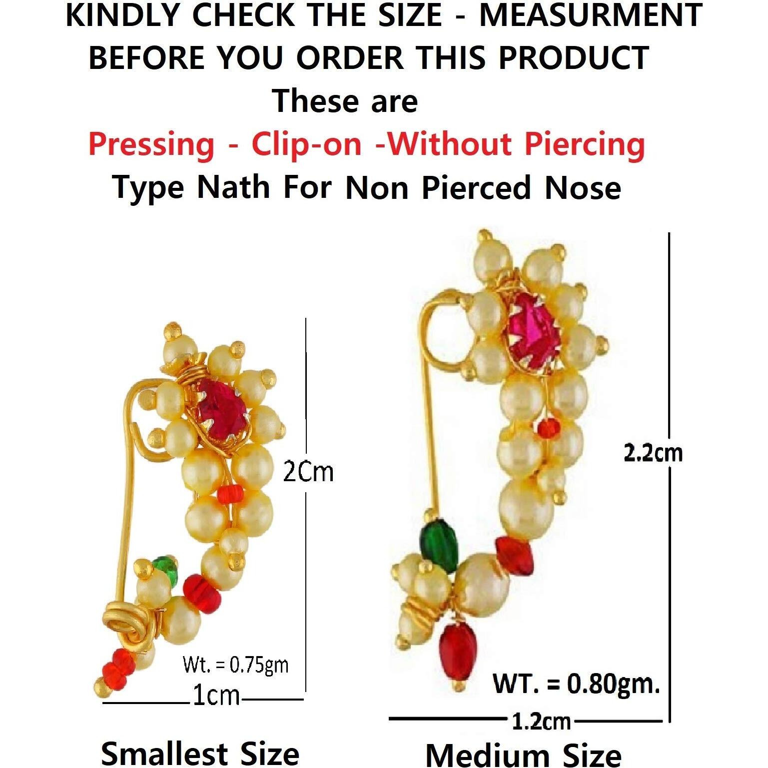 VAMA FASHIONS Maharashtrian Marathi Nathiya without pressing nose pin rings clip on nath for women & girls.