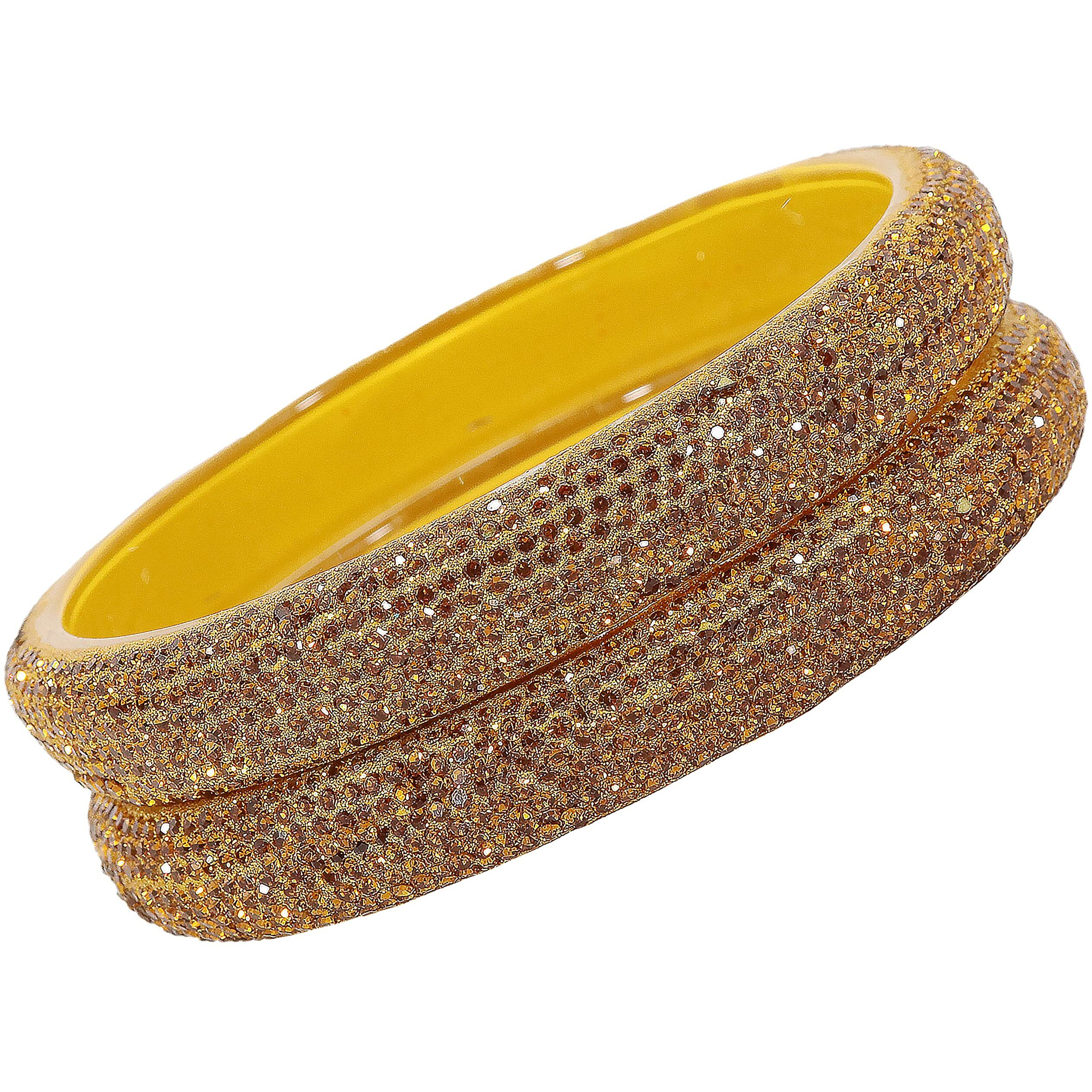 NMII Glass with Zircon Gemstone and Glitter Kada Set For Women and Girls, (NAB79-Yellow-2.8 Inches), Pack Of 2 Kada Set