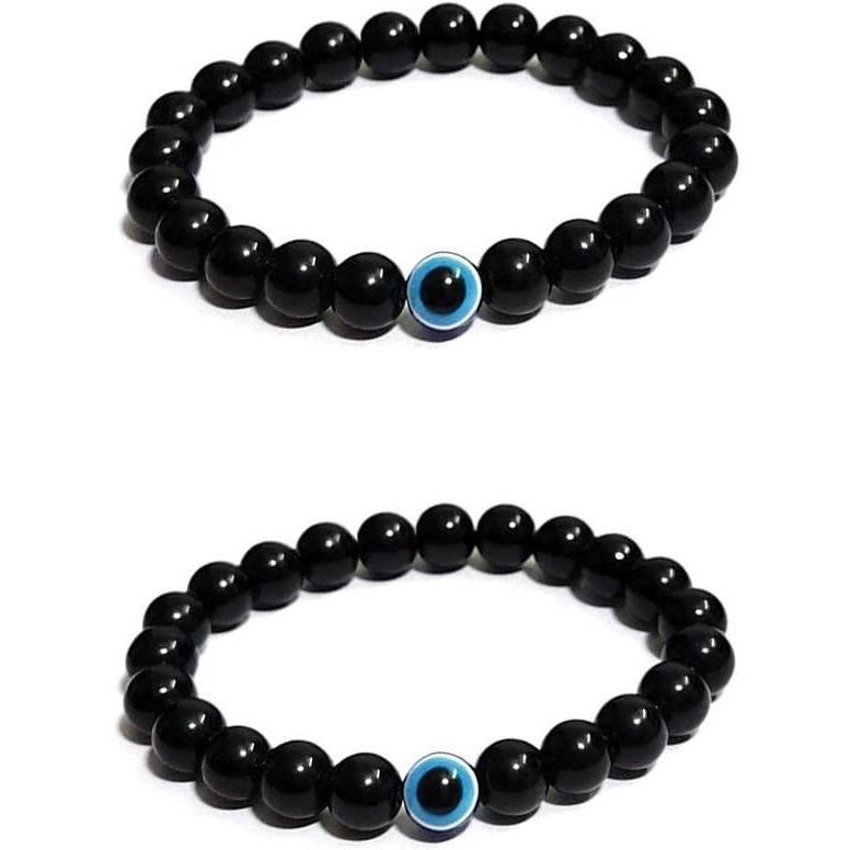 ARTIFICIAL TREE Handmade Nazariya Evil Eye Charms Stone Bracelet Stretchable Adjustable| Nazar Battu | for Women, Men, Girls & Boys 2 Piece(AT GIRLS BRCT 050)
