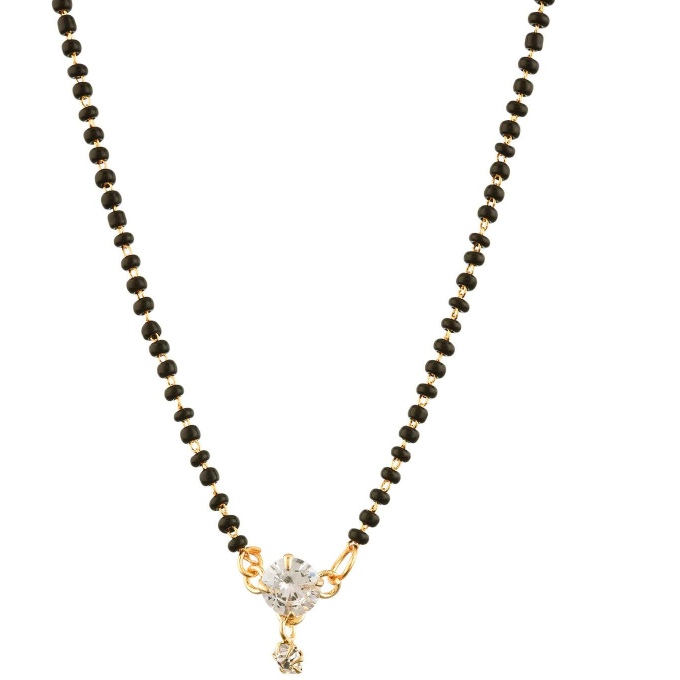 ZENEME Gold-Plated Black & White Artificial Stones Studded & Beads Beaded Locket Mangalsutra For Women (Design 4)