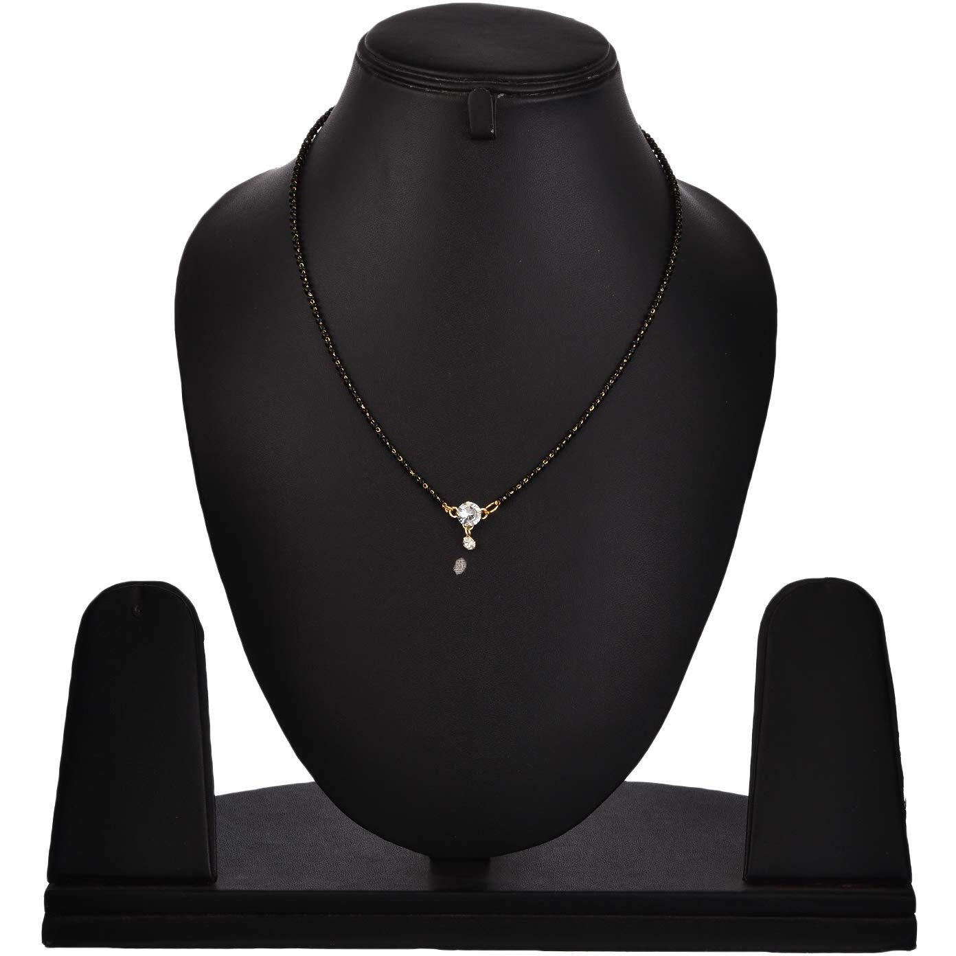 ZENEME Gold-Plated Black & White Artificial Stones Studded & Beads Beaded Locket Mangalsutra For Women (Design 4)