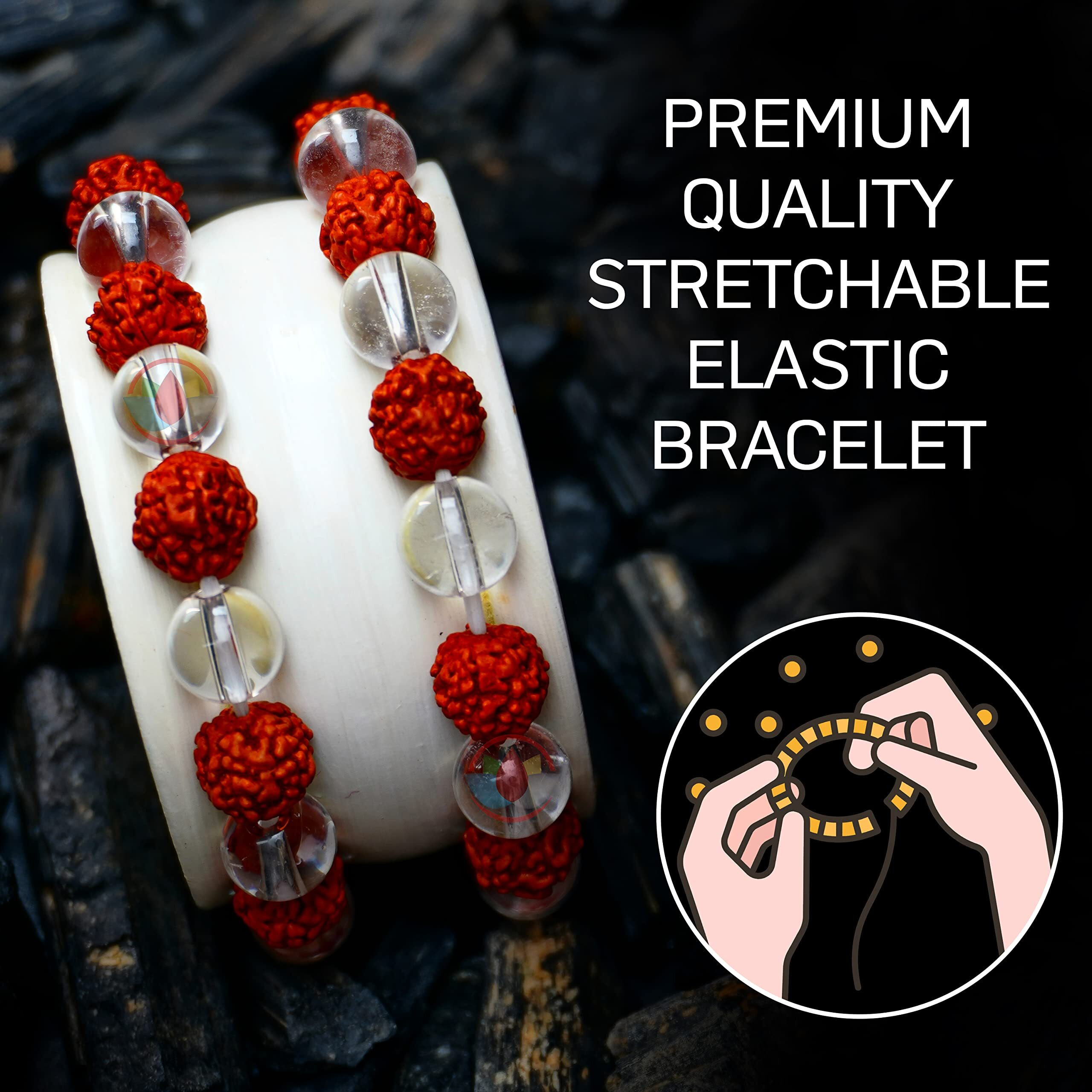 REMEDYWALA Charged Energized Certified Rudraksha Crystal Bracelet For Reiki, Balance Chakra, Positive Energy, Healing | Rudraksha Crystal Bracelet for Men and Women