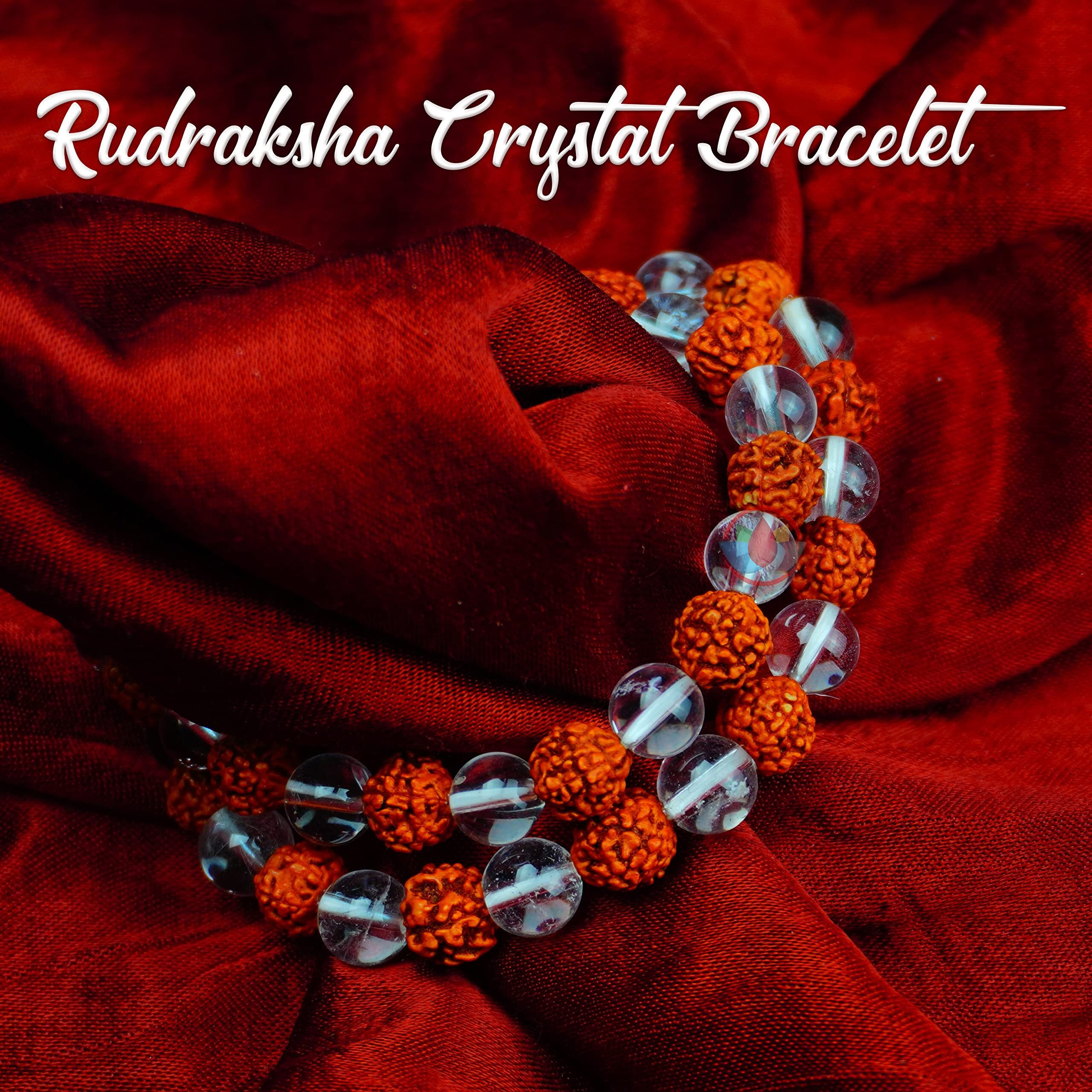 REMEDYWALA Charged Energized Certified Rudraksha Crystal Bracelet For Reiki, Balance Chakra, Positive Energy, Healing | Rudraksha Crystal Bracelet for Men and Women