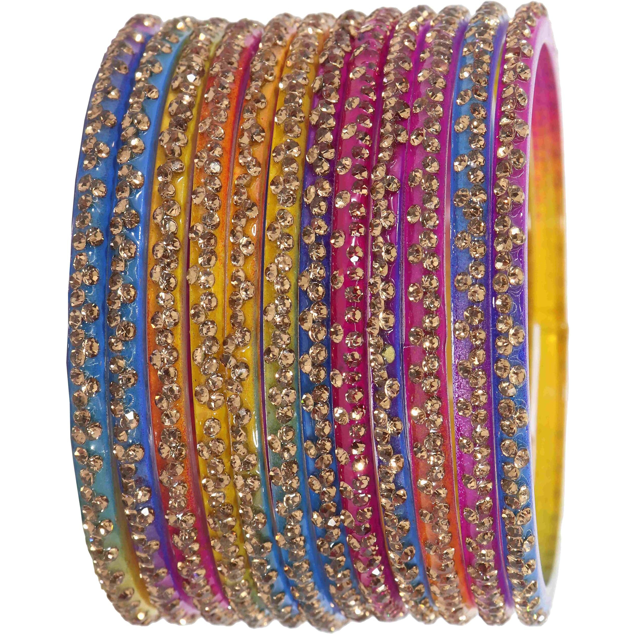 LAVAZZA Stylish Glass Bangle Set For Women Kaanch ki Chudi | Glass Kada Bangles | Designer Glass Fancy Bangles Red Bangles Set | Stone Bangles For Women - (LV_KS4-Iphone-Multi-2.2)