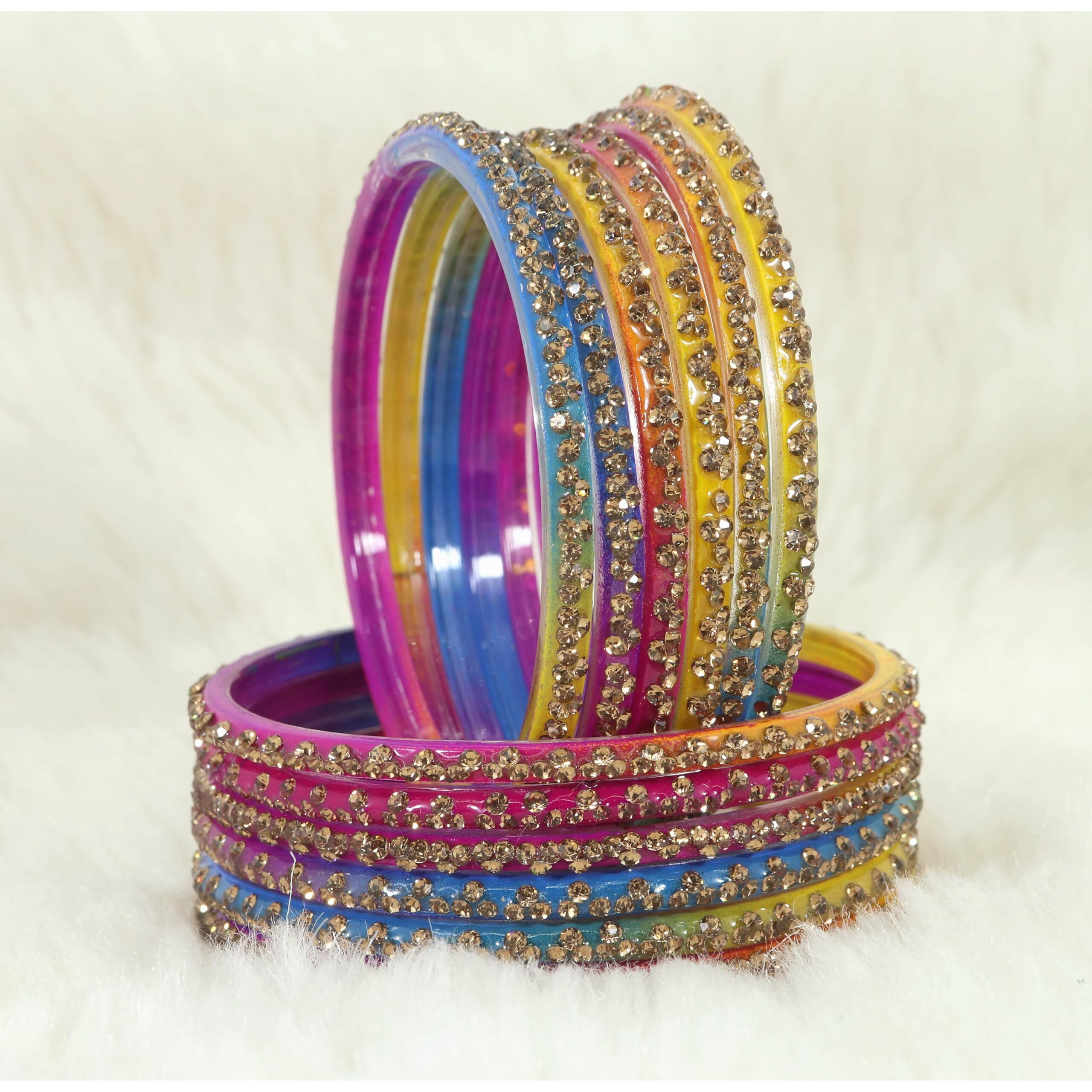 LAVAZZA Stylish Glass Bangle Set For Women Kaanch ki Chudi | Glass Kada Bangles | Designer Glass Fancy Bangles Red Bangles Set | Stone Bangles For Women - (LV_KS4-Iphone-Multi-2.2)