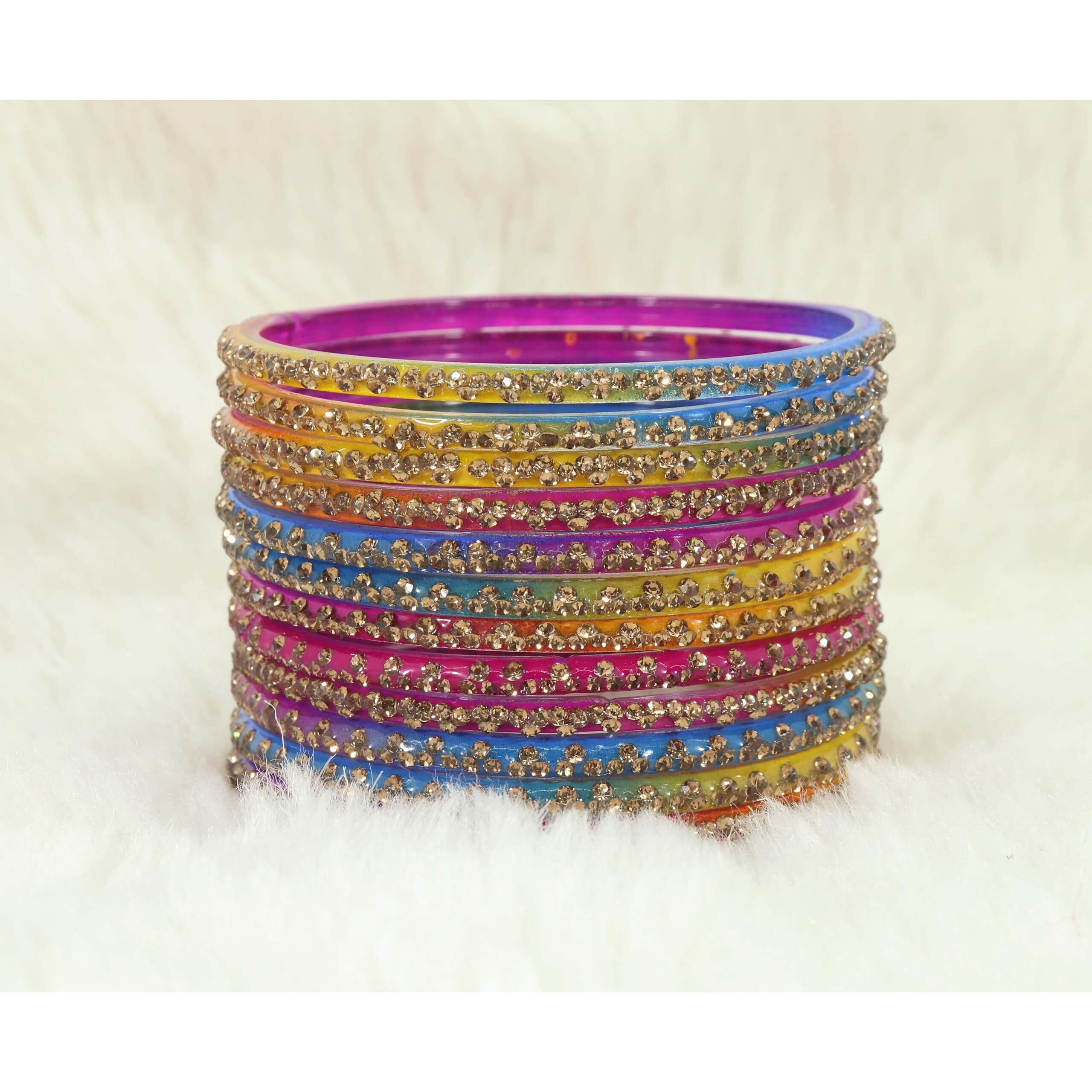 LAVAZZA Stylish Glass Bangle Set For Women Kaanch ki Chudi | Glass Kada Bangles | Designer Glass Fancy Bangles Red Bangles Set | Stone Bangles For Women - (LV_KS4-Iphone-Multi-2.2)