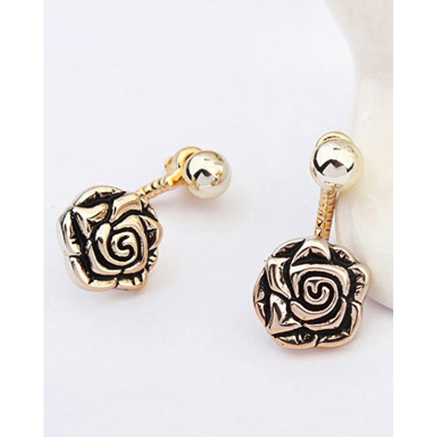 Young & Forever Gift Antique Gold Plated Ear Jacket Tribal Black Gold Rose Drop Earrings for Women Girls