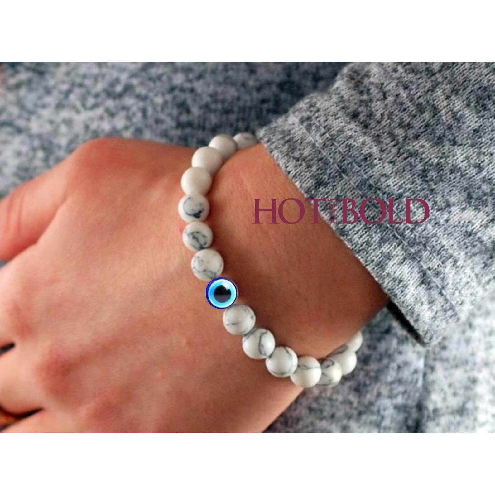 Hot And Bold Multilayered Couple Evil Eye Beads Combo Bracelet Set. Embrace Harmony, Protection, and Positive Energy Together for Him & Her. (Long-Distance Love Bands (Onyx + Howlite))