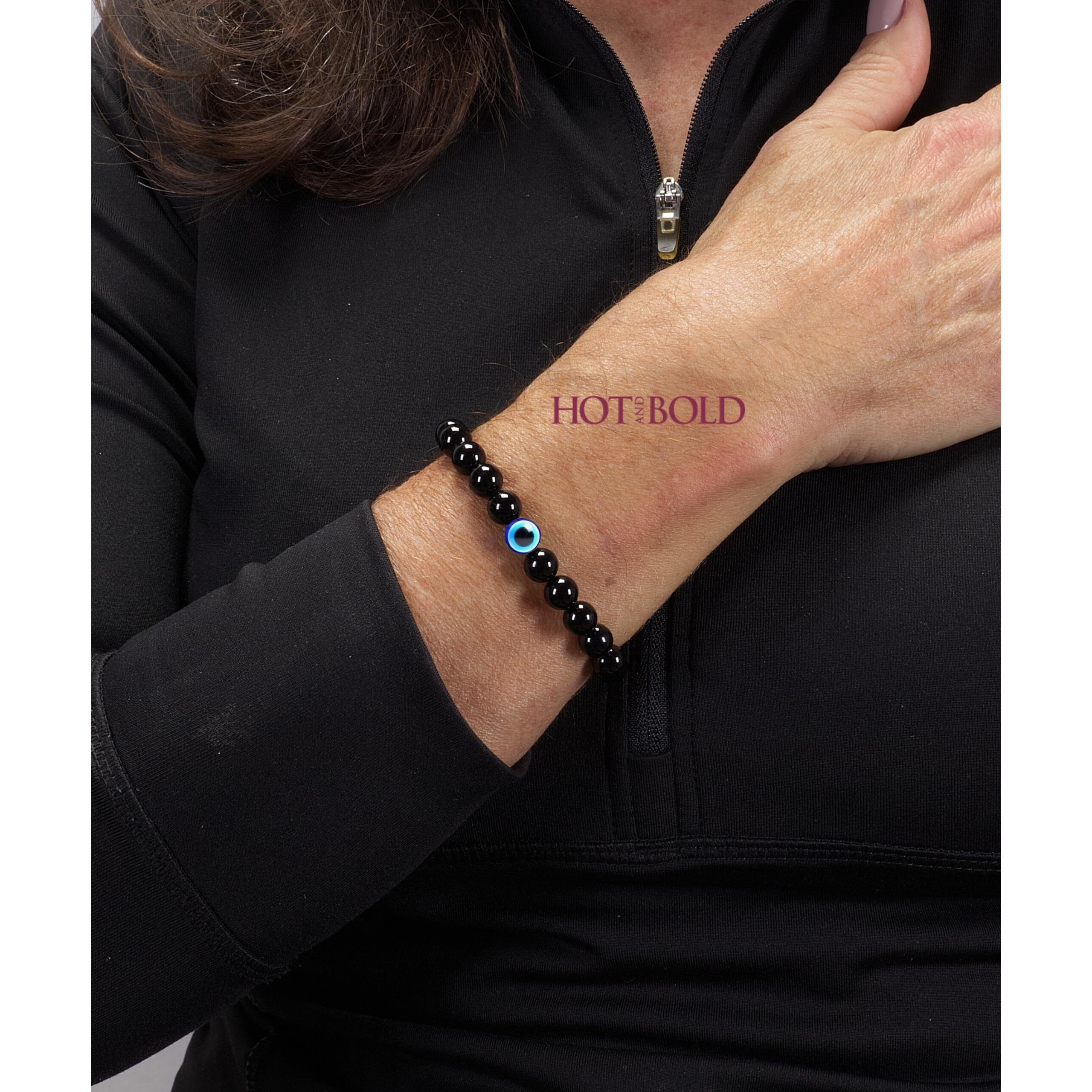 Hot And Bold Multilayered Couple Evil Eye Beads Combo Bracelet Set. Embrace Harmony, Protection, and Positive Energy Together for Him & Her. (Long-Distance Love Bands (Onyx + Howlite))
