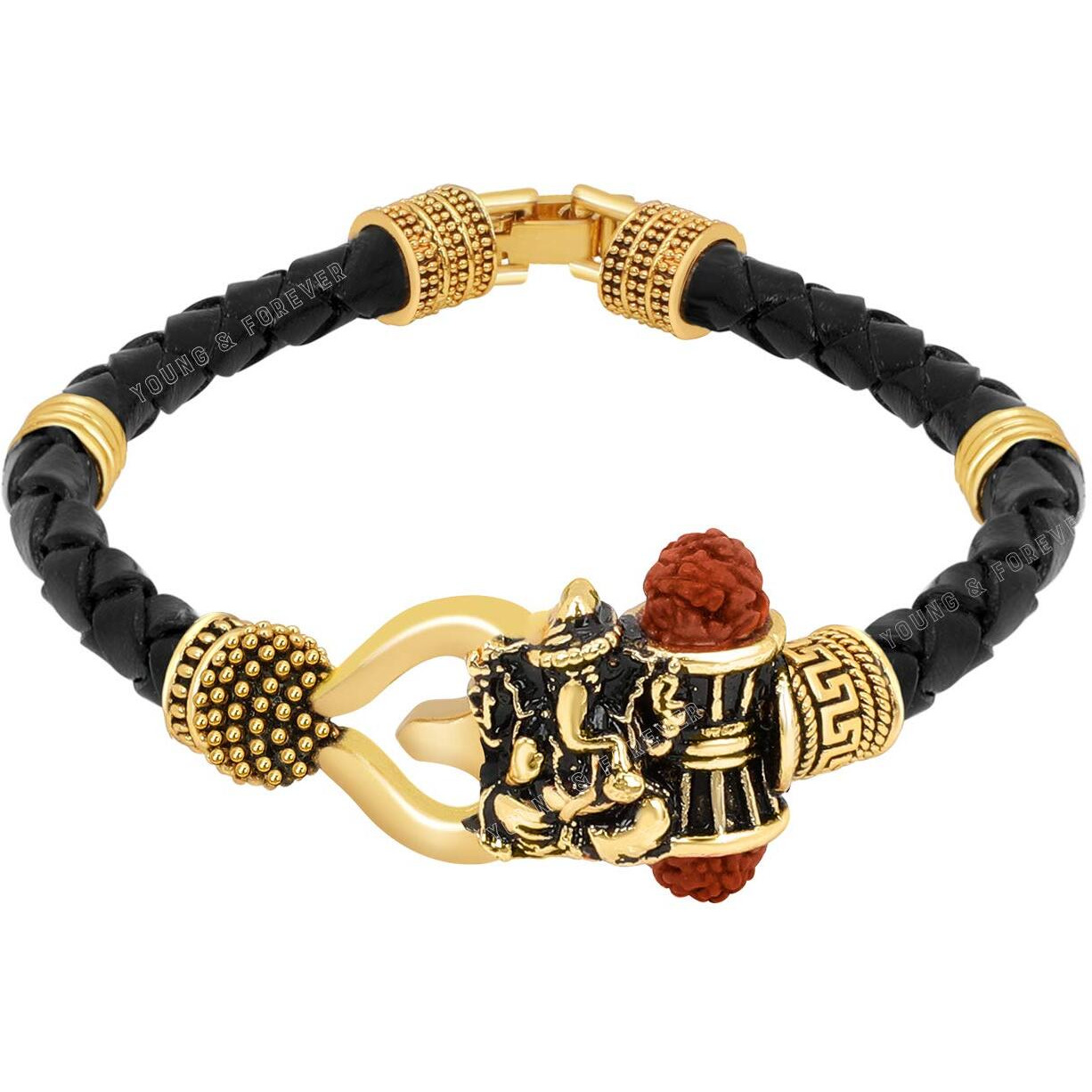 Young & Forever Gift Brass Kada Bracelet (Black and Gold) For Unisex Adult