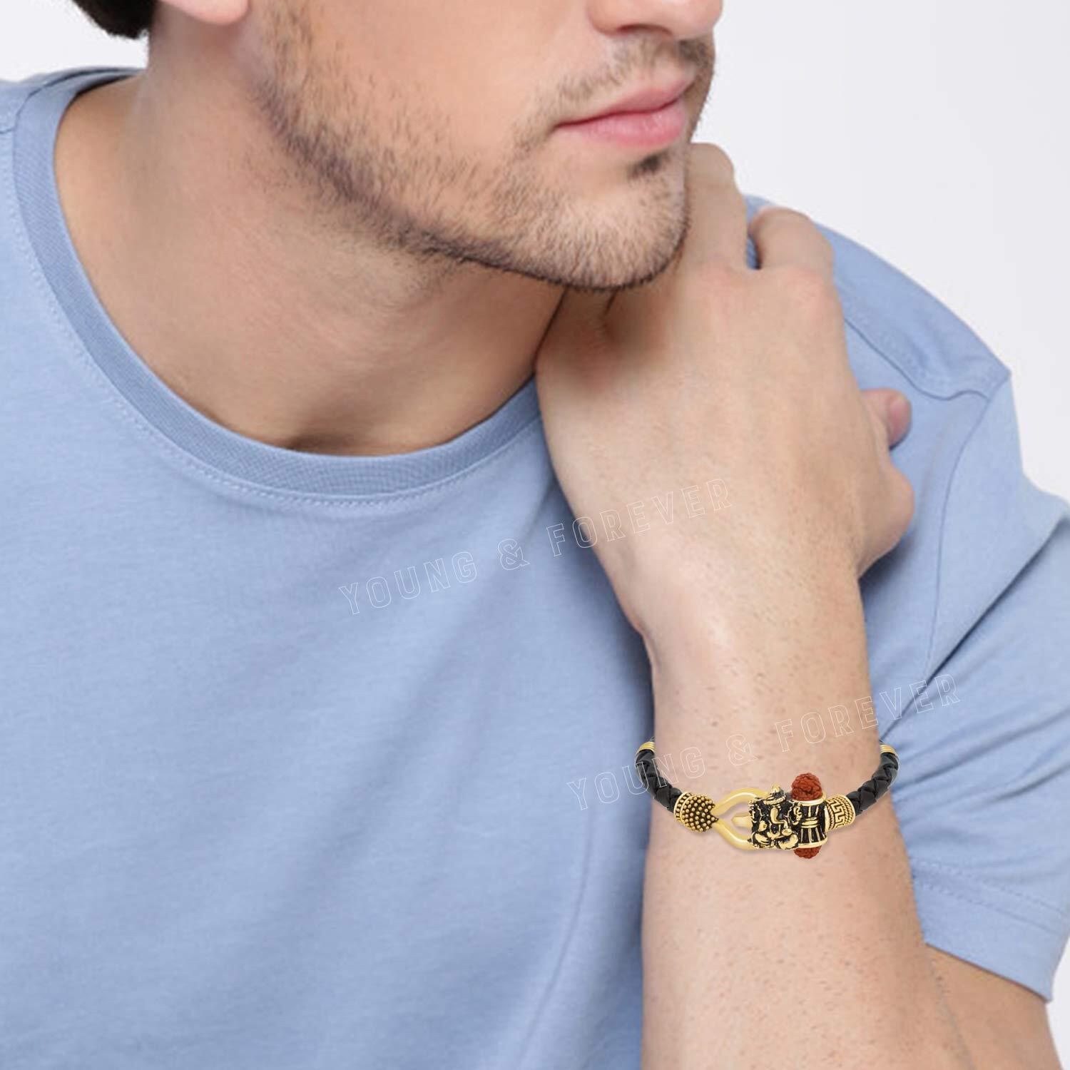 Young & Forever Gift Brass Kada Bracelet (Black and Gold) For Unisex Adult
