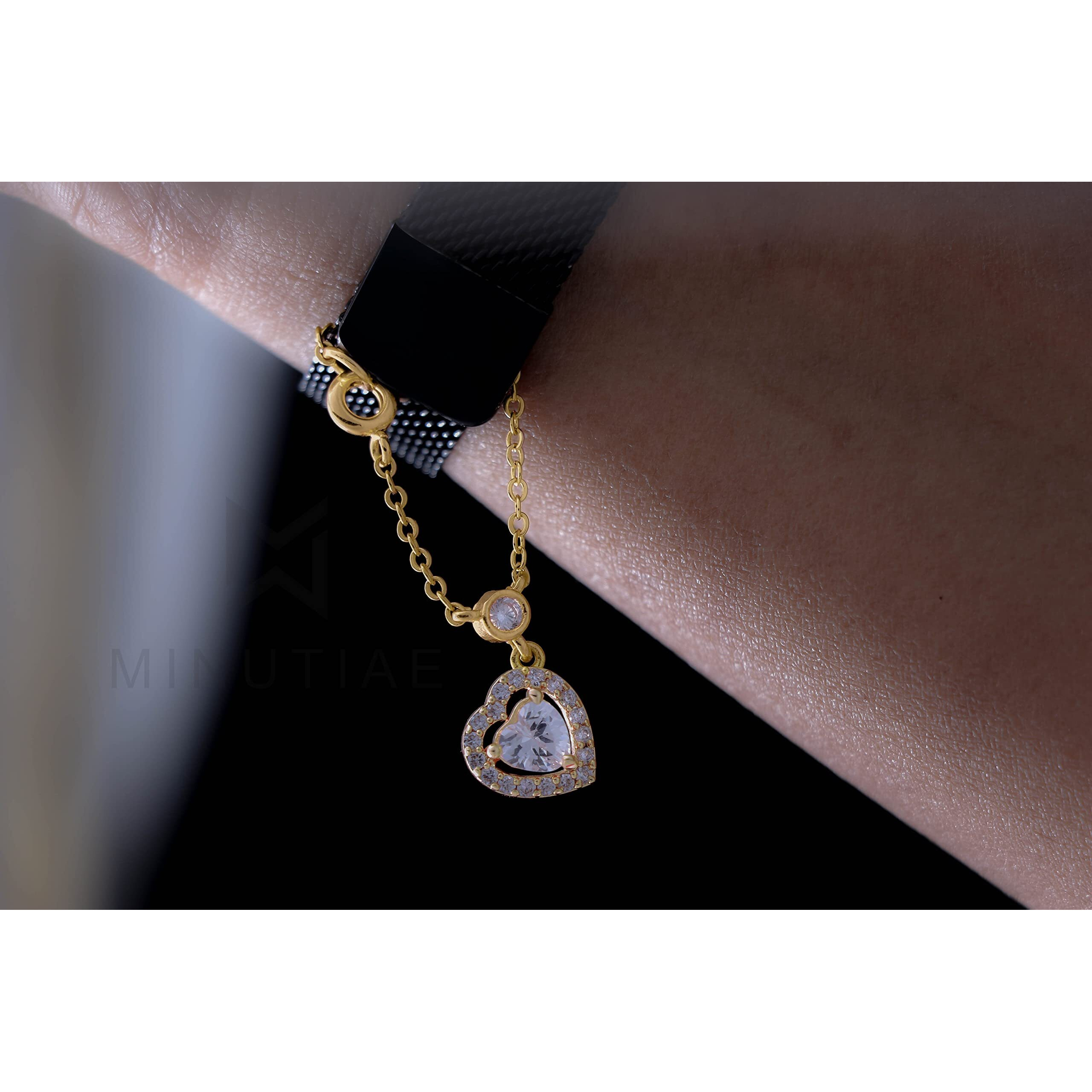 MINUTIAE Gold Plated Heart Love Cut Cubic Zirconia Diamond Adjustable Bracelet/Watch Charm Valentine Gift for Women & Girls Jewellery for Gift (Only Bracelet)