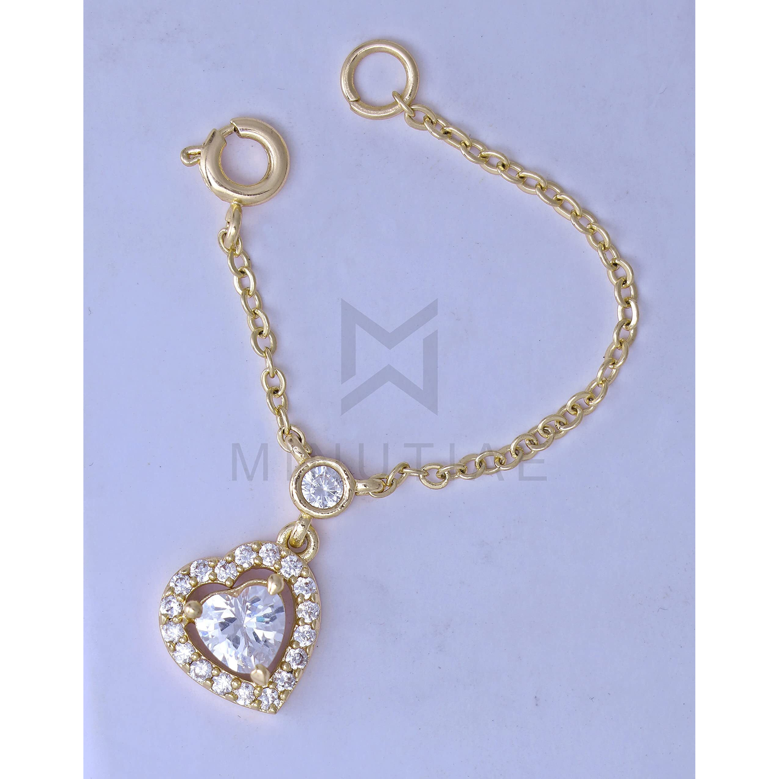 MINUTIAE Gold Plated Heart Love Cut Cubic Zirconia Diamond Adjustable Bracelet/Watch Charm Valentine Gift for Women & Girls Jewellery for Gift (Only Bracelet)