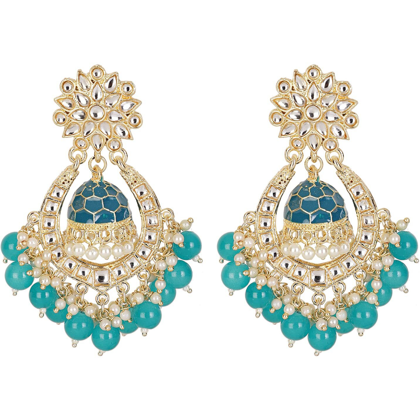 Shining Diva Fashion Latest Stylish Traditional Kundan Earrings for Women and Girls (13595er)(Blue)