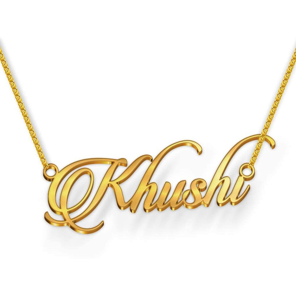 DREAMRAX Khushi Cursive Gold Polished Name Pendant Necklace, Best Jewelry Gift for Girls