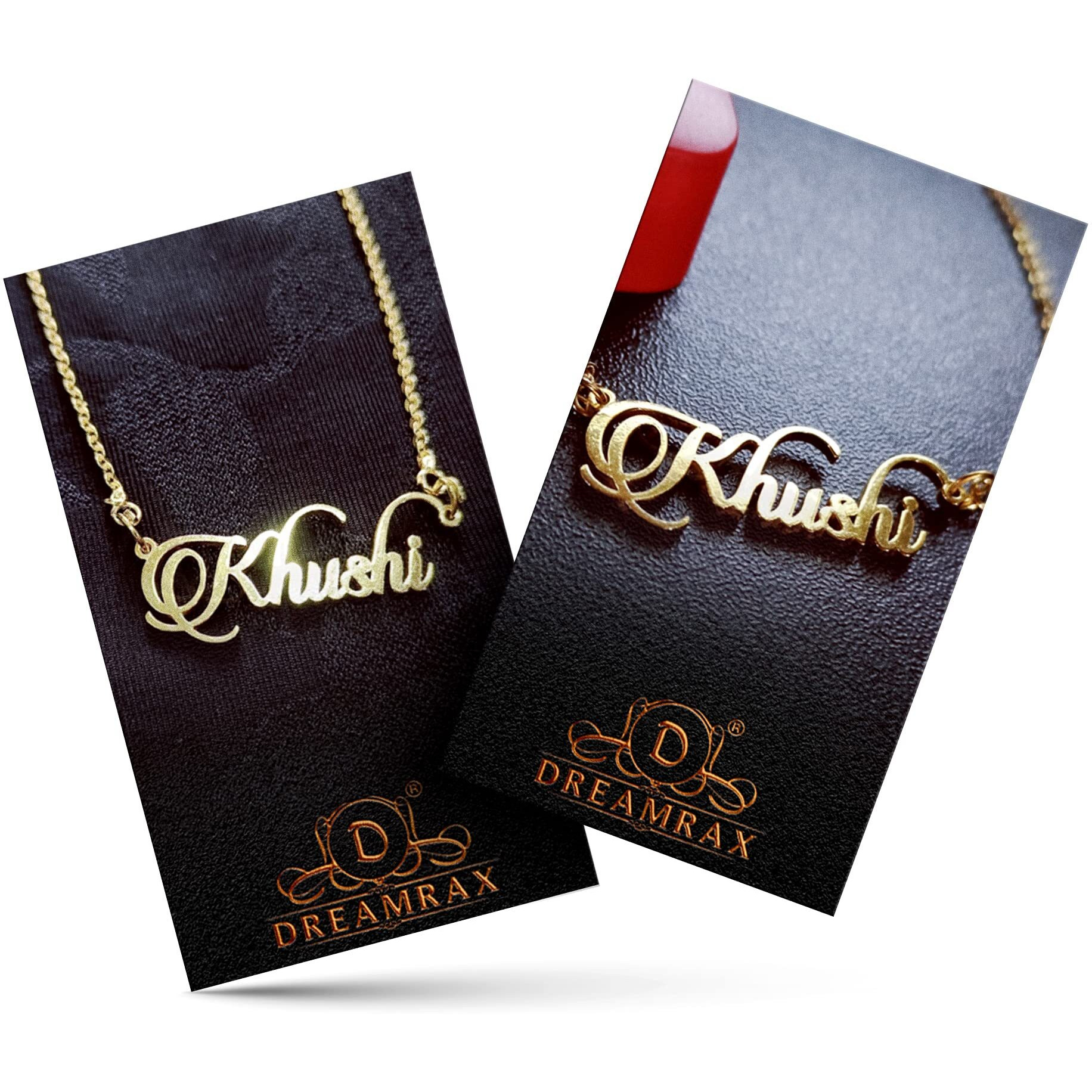 DREAMRAX Khushi Cursive Gold Polished Name Pendant Necklace, Best Jewelry Gift for Girls
