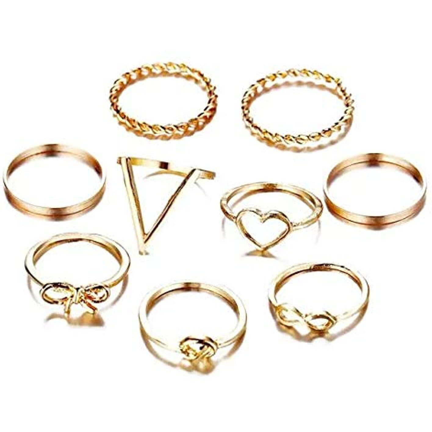 Shining Diva Fashion Metal Alloy Boho Midi Finger Crystal Rings for Women - Set of 9 (11999r)