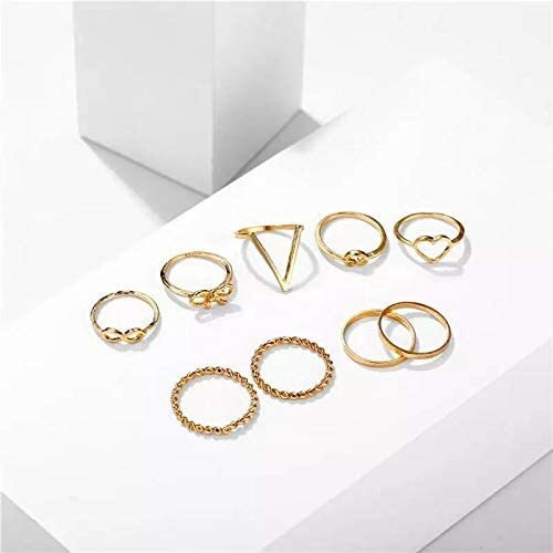 Shining Diva Fashion Metal Alloy Boho Midi Finger Crystal Rings for Women - Set of 9 (11999r)