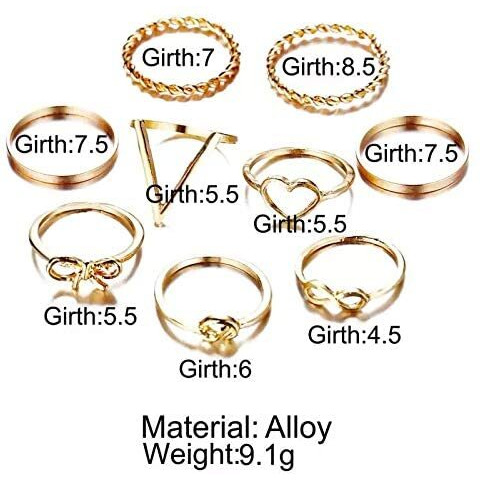 Shining Diva Fashion Metal Alloy Boho Midi Finger Crystal Rings for Women - Set of 9 (11999r)