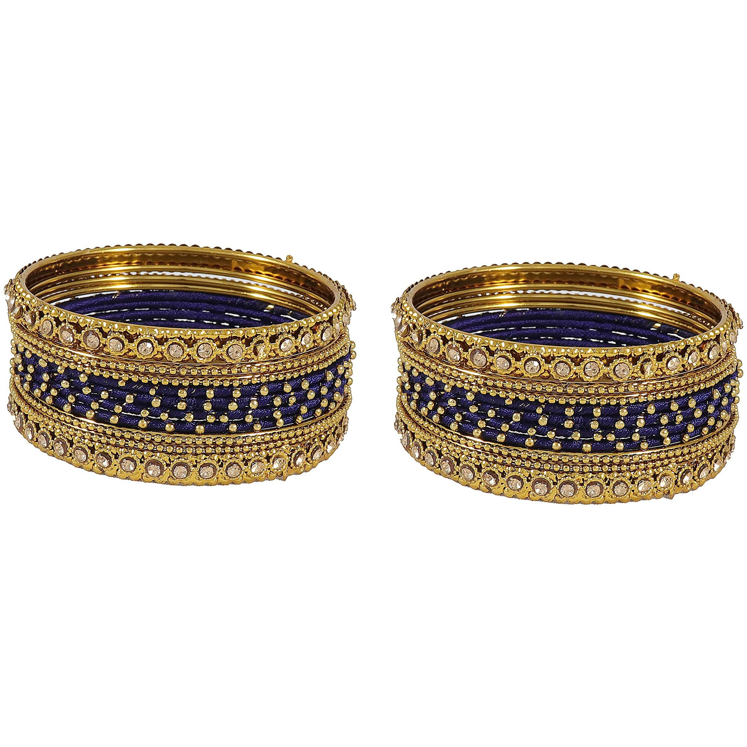 NMII Non-Precious Metal Base Metal with Zircon Gemstone Studded worked and Linked with Ball Chain Glossy Finished Bangle Set For Women and Girls, (RoyalBlue_2.4 Inches), Pack Of 20 Bangle Set