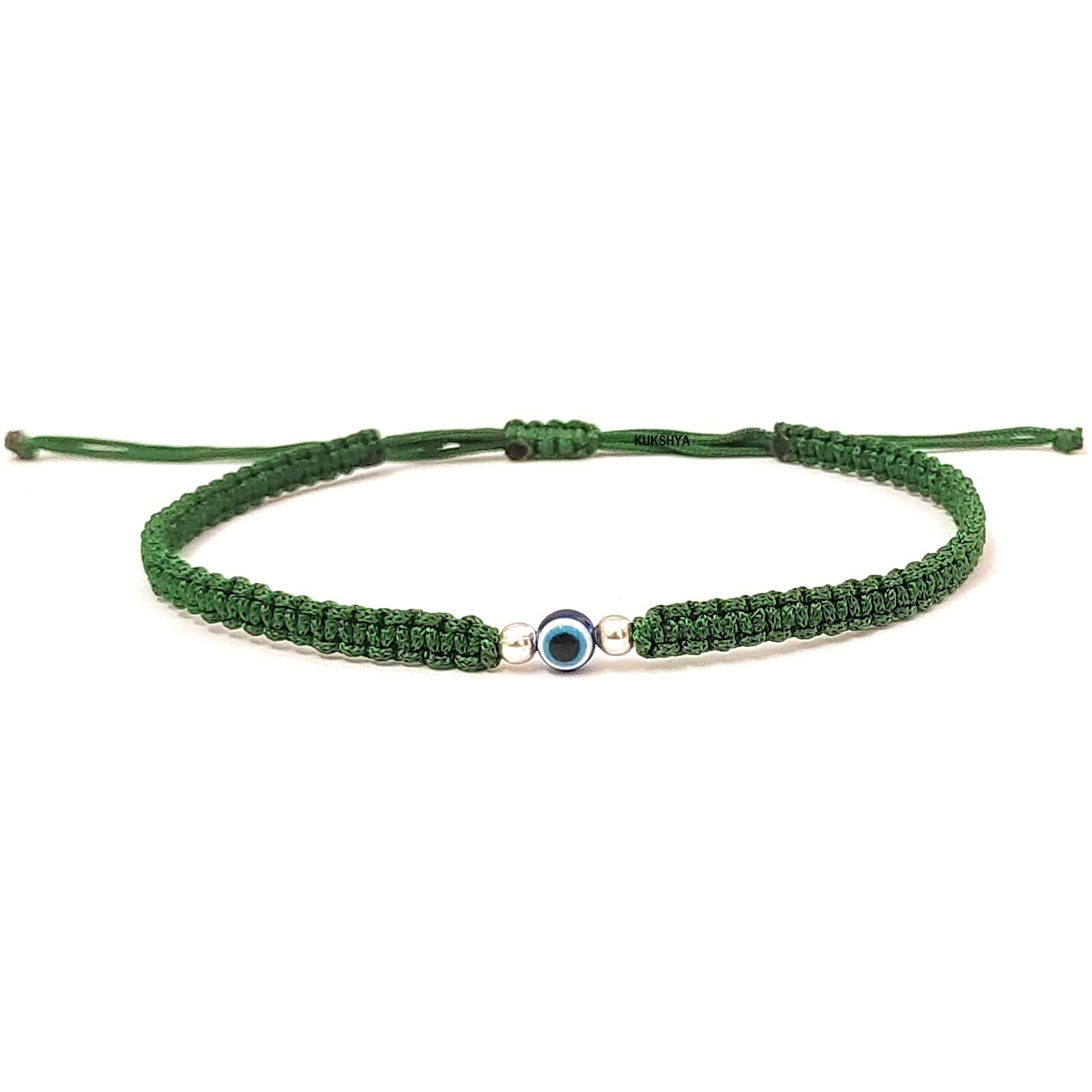 KUKSHYA JEWELLERS Exclusive 925 Sterling Silver 2 Ball + Evil Eye Charm Thread(Dhaga) Nazariya Anklet Adjustable|Nazar Battu| For Women & Girls 1 Piece (TP 093)(Green)