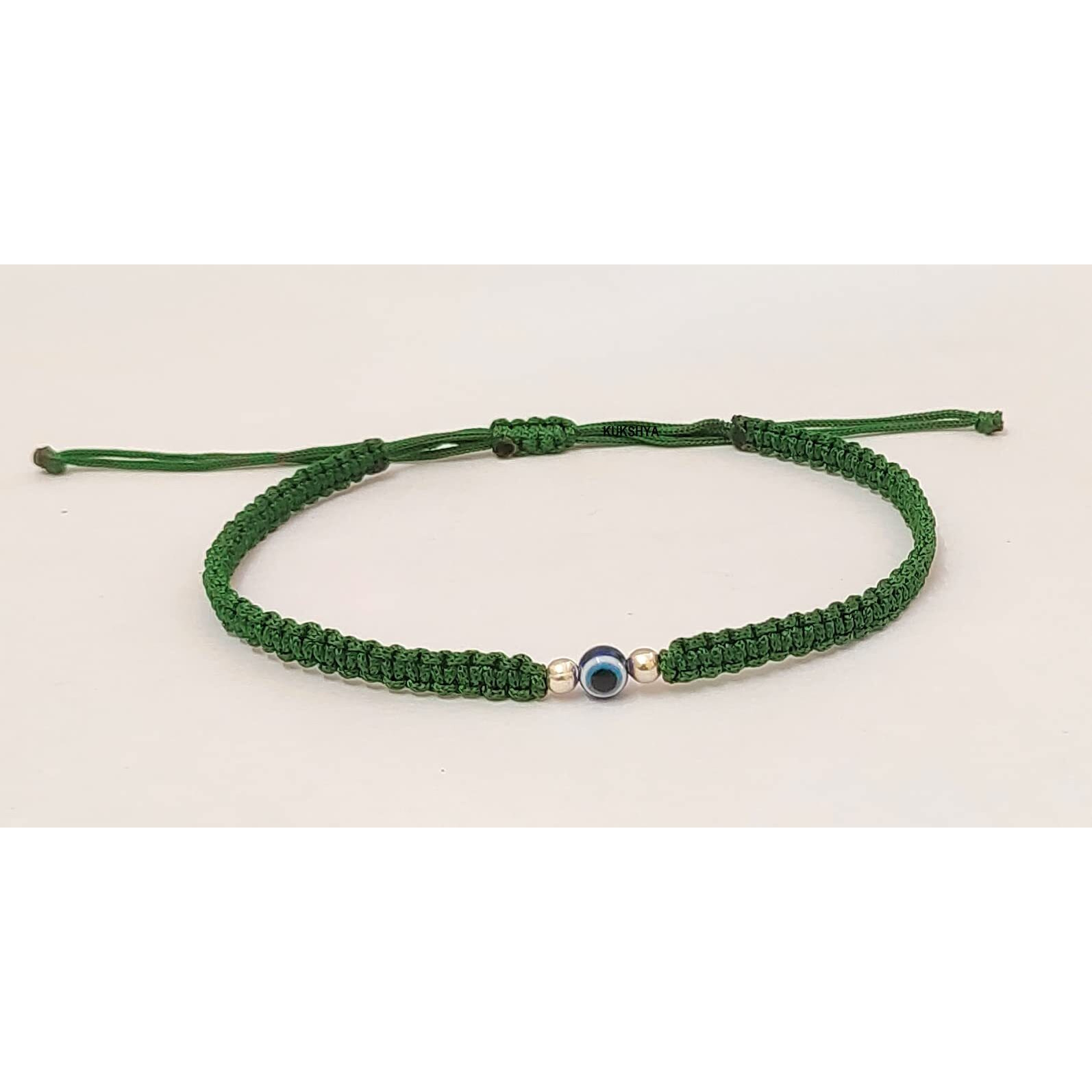KUKSHYA JEWELLERS Exclusive 925 Sterling Silver 2 Ball + Evil Eye Charm Thread(Dhaga) Nazariya Anklet Adjustable|Nazar Battu| For Women & Girls 1 Piece (TP 093)(Green)