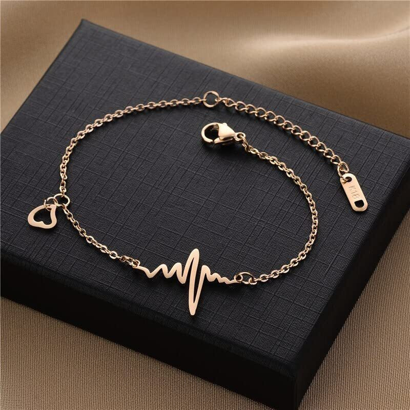 Fashion Frill Delicate Anklets For Women Heartbeat Rose Gold Plated Chain Anklet For Women Girls Love Gifts For Sister Jewellery