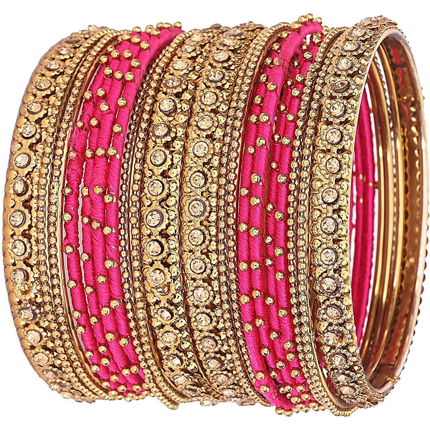 NMII Silk Fabric Metal Bangle for Women & Girls(Magenta-2.2)